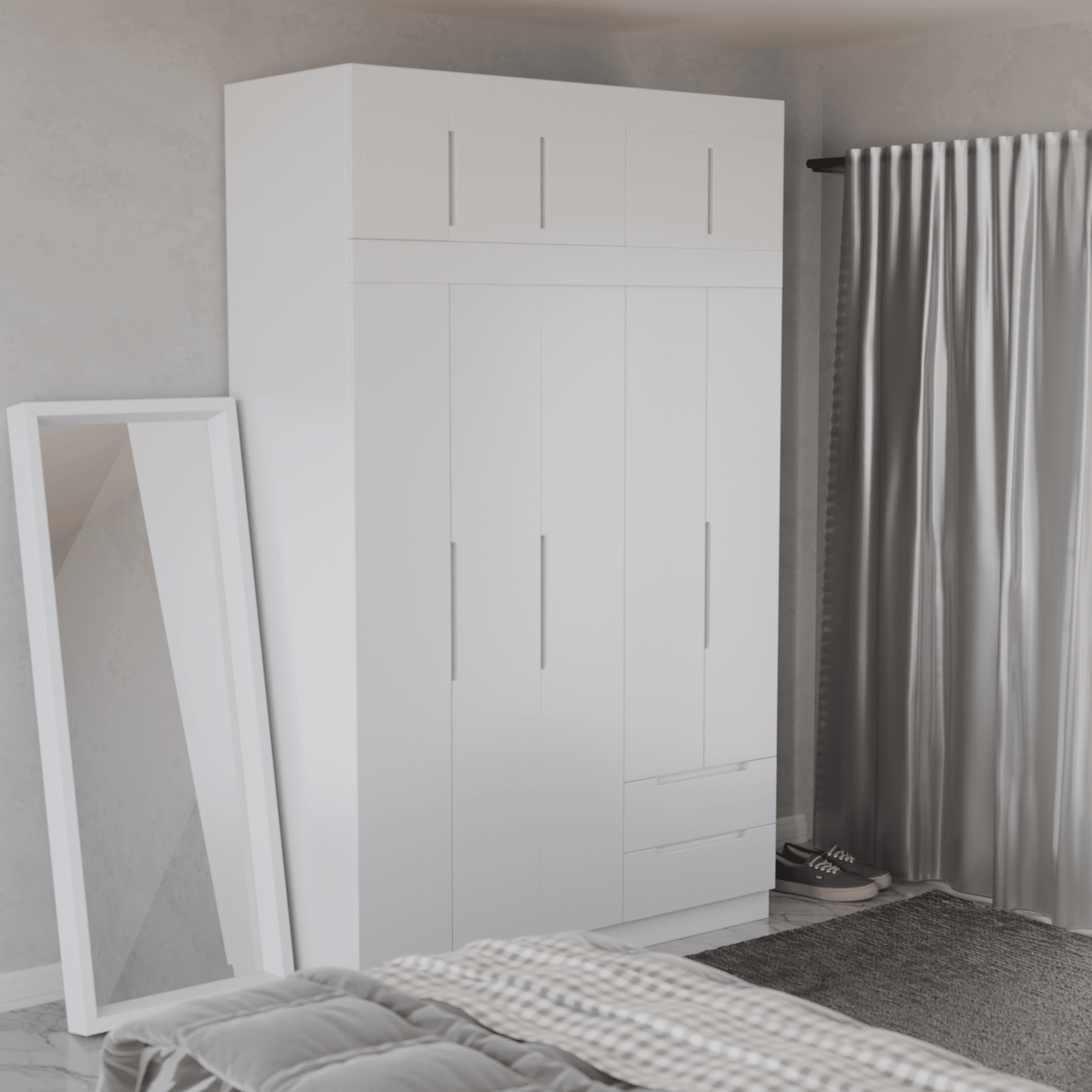 Harrison 5-Door Open Wardrobe with Top Shelf - Spacious Closet Organizer for Bedroom, Walk-In Closet & Dorm Room Storage Solution