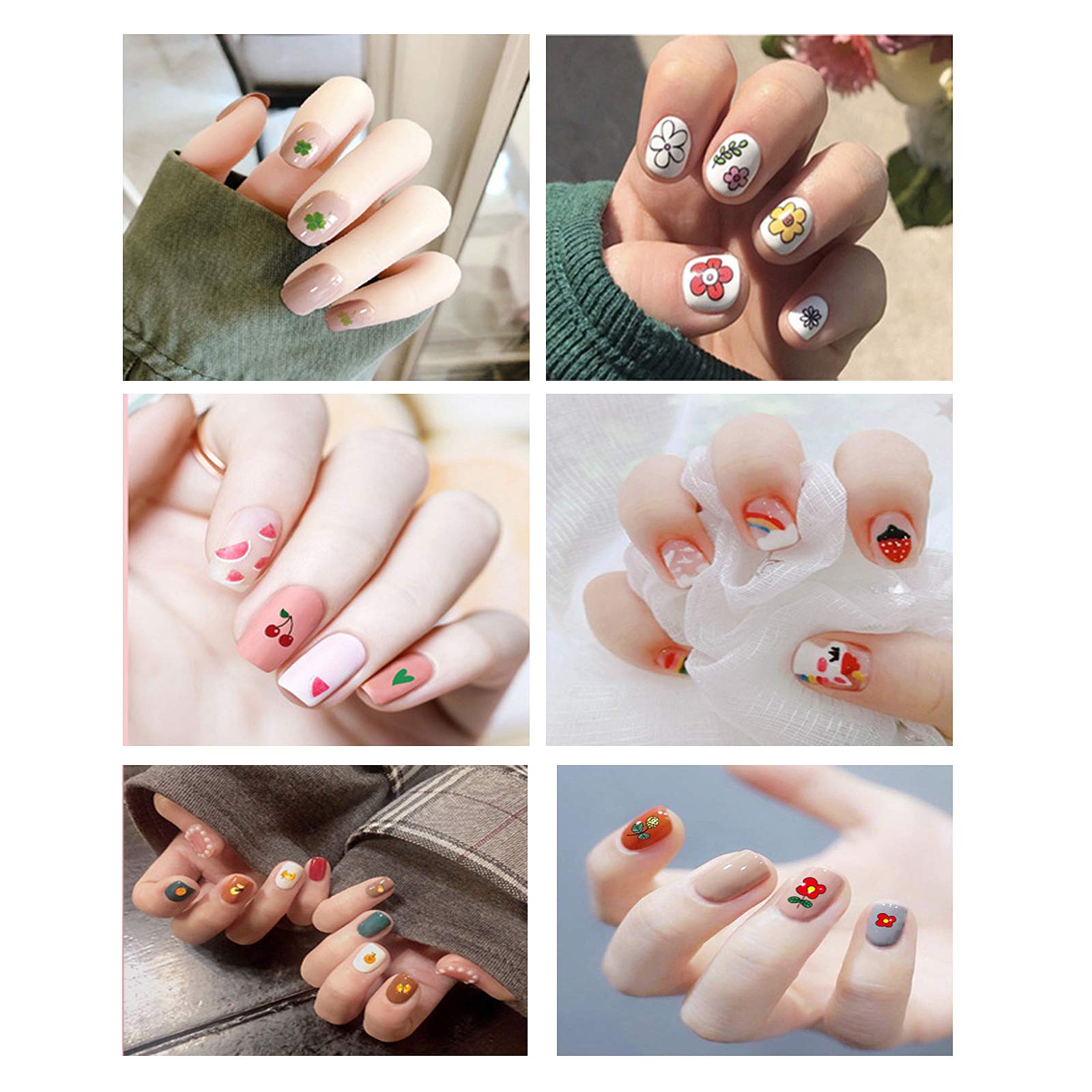 14 Sheets 3D Self-Adhesive Nail Stickers for Women & Girls - DIY Nail Art Decals with Hearts, Fruits, Flowers, Animals & Rainbow Designs | Perfect for Parties, Salons, Gifts & Home Manicures
