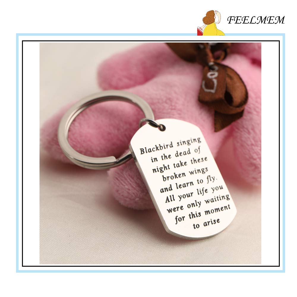 FEELMEM Blackbird Singing Song Quote Keychain - Inspirational Lyrics Jewelry Gift for Music Lovers, Best Friend, Birthday (Perfect for Keychains, Backpacks, Gifts)