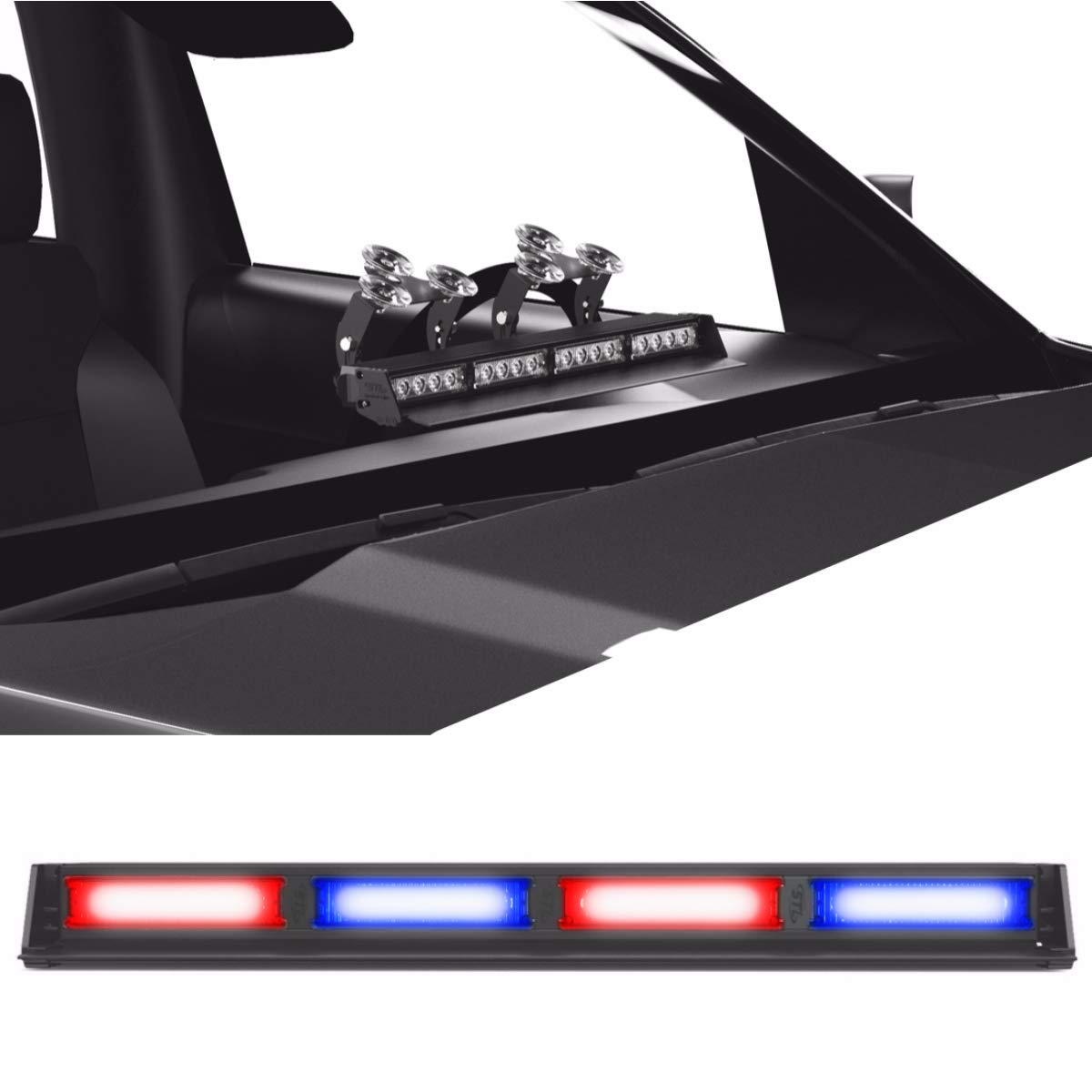 SpeedTech Lights Striker TIR 4-Head High Intensity LED Strobe Light Bar - Red/Blue Alternating Emergency Warning Lights for Vehicles | Windshield & Dash Mount with Cigarette Lighter Plug | Ideal for Police Cars, Ambulances & Construction Trucks
