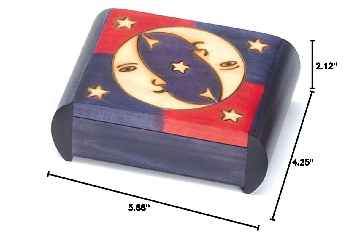 Handmade Moon and Stars Secret Puzzle Box - Linden Wood Jewelry Keepsake Box by PolishArt | Perfect for Treasure Hunts, Gift Giving & Jewelry Storage