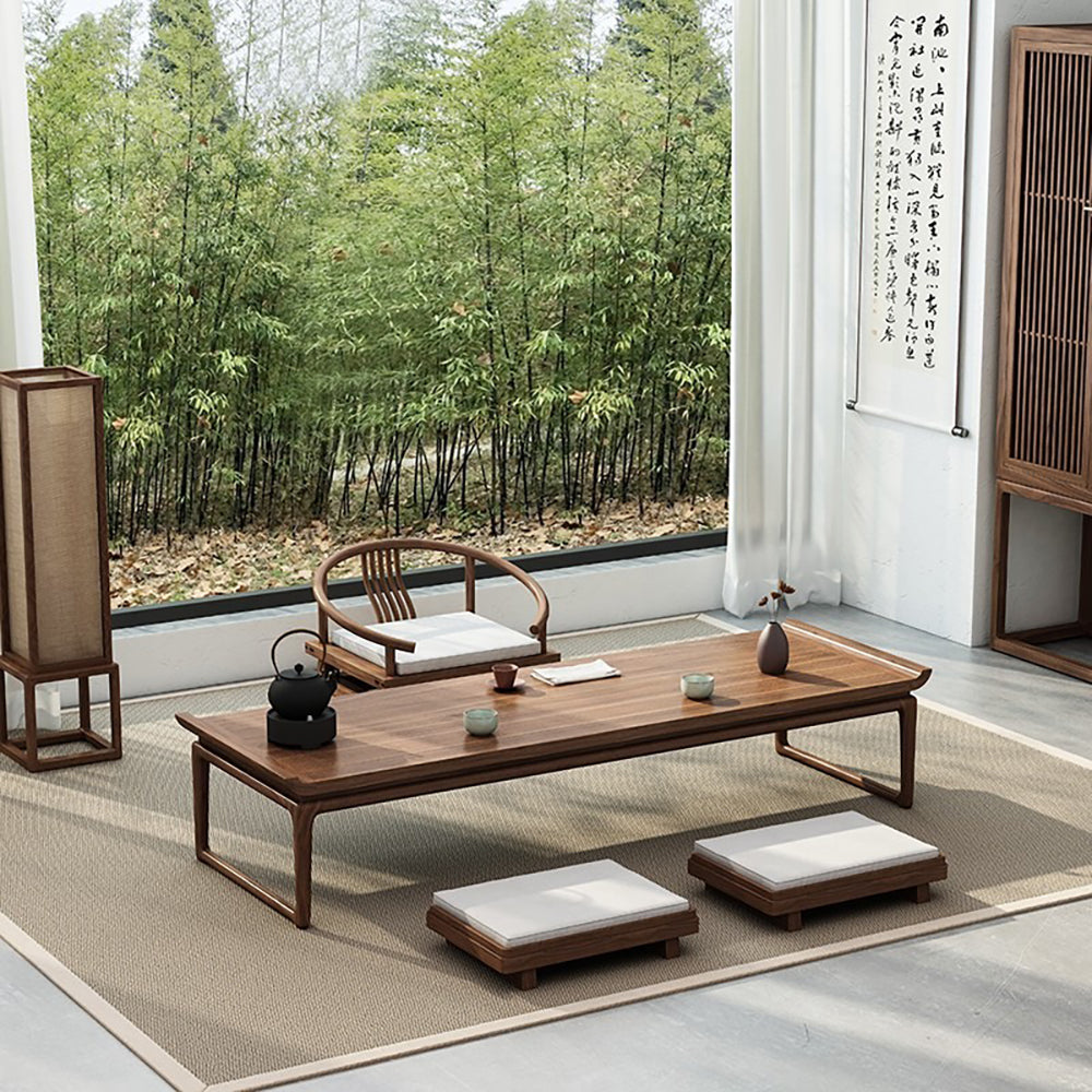Japanese Style Elm Wood Tatami Low Tea Table Set - Traditional Zen Floor Dining Table for Small Spaces, Meditation, and Asian Home Decor