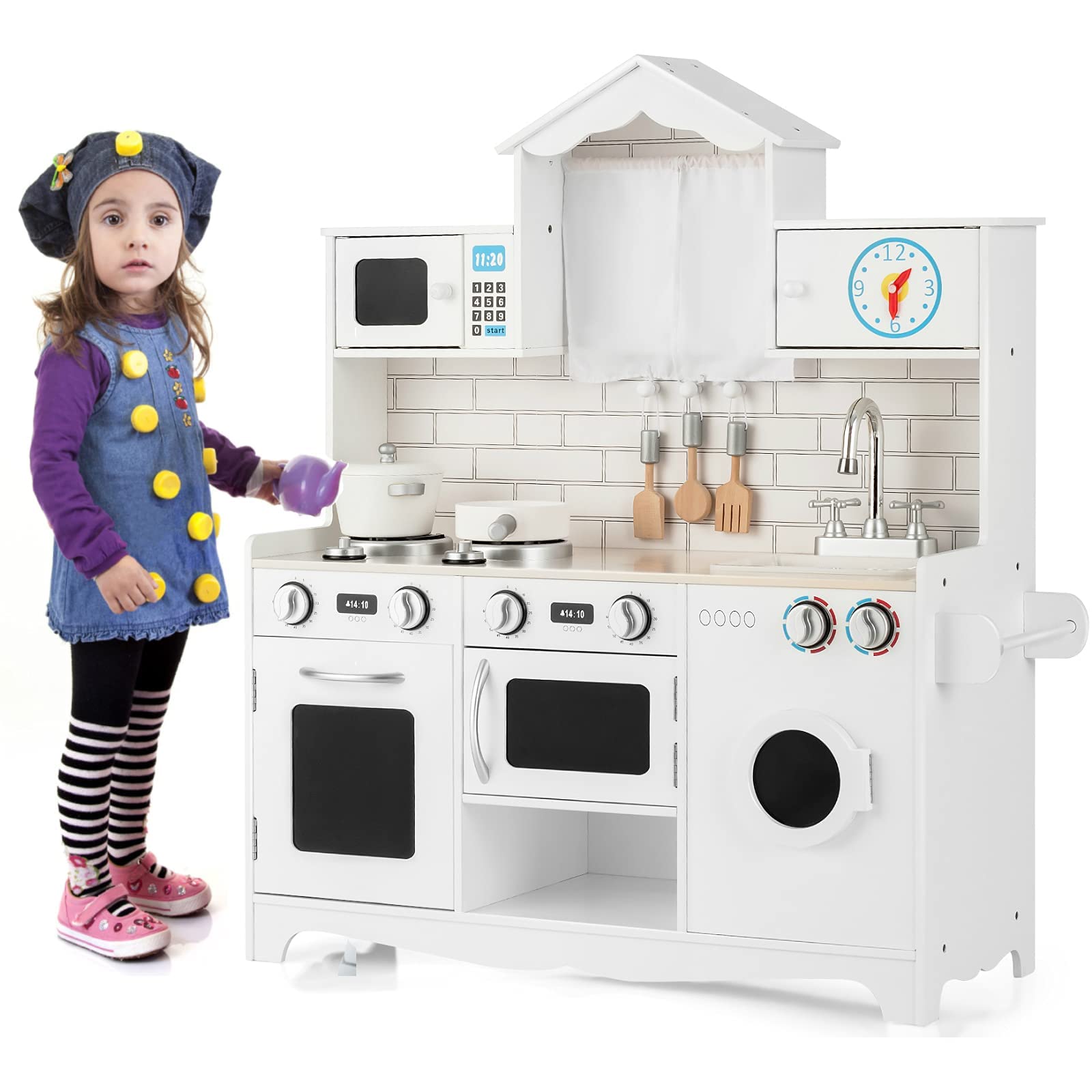 HONEY JOY Kids Wooden Play Kitchen Set - Pretend Cooking Toy for Toddlers, Perfect Gift for Boys & Girls - Indoor Pretend Play