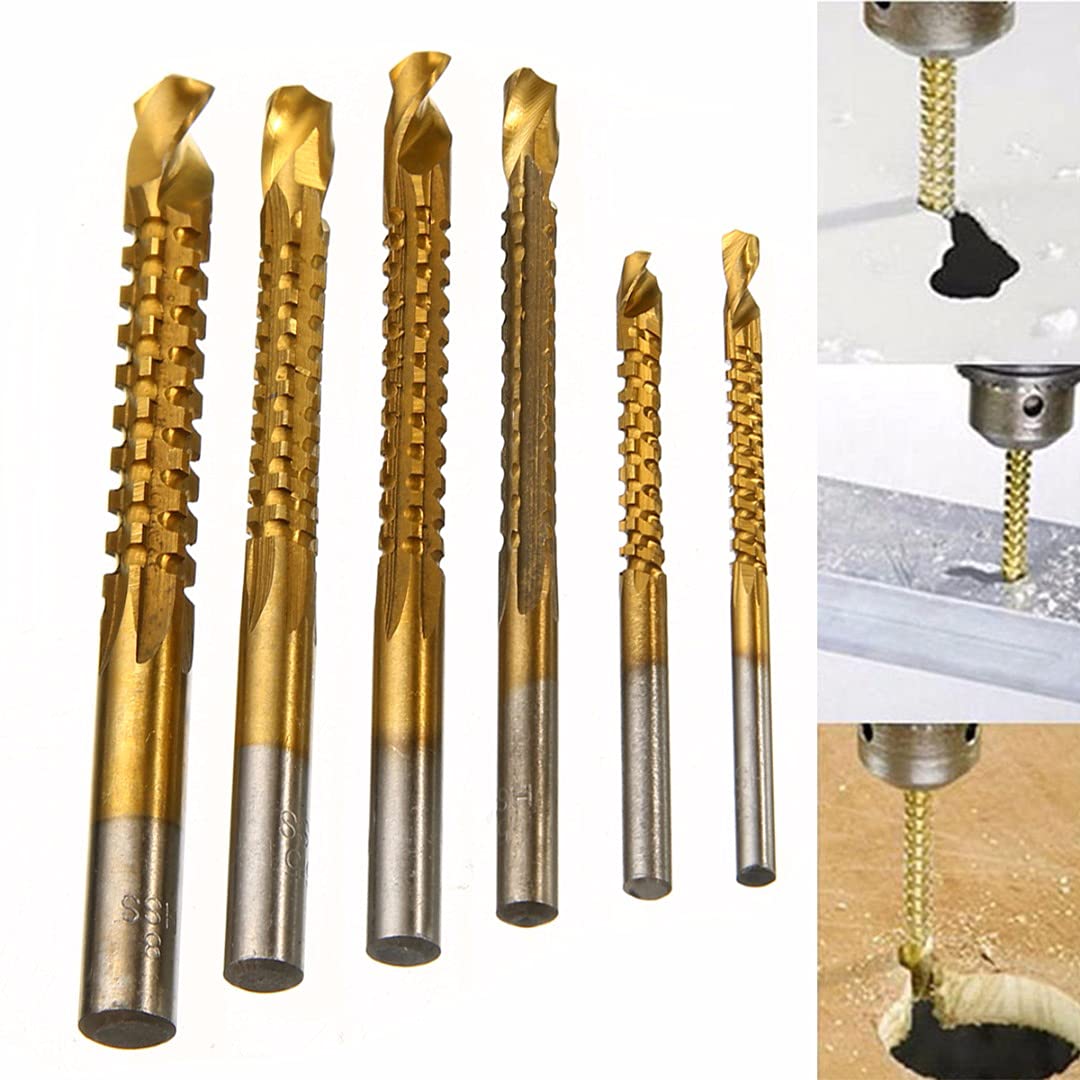 6Pcs Titanium Coated HSS Drill Bit Set (3-8mm) for Electric Drill - Perfect for Woodworking, Plastic & Metal Drilling - Carpenter Tools for DIY Projects & Home Improvement