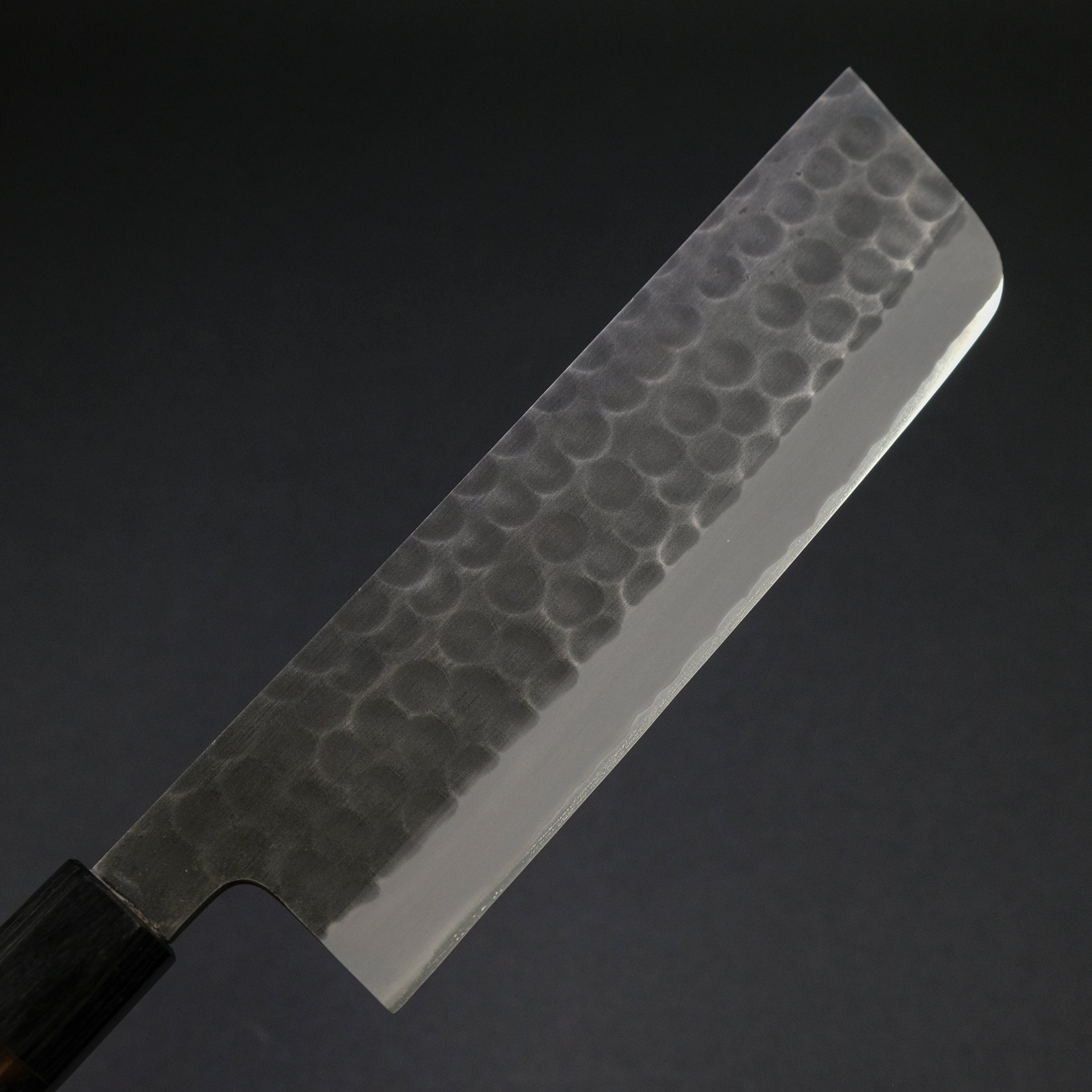 Mutsumi Blue Super Kurouchi Tsuchime Nakiri Knife 180mm with Ebony Handle - Japanese Chef Knife for Vegetable Chopping & Slicing