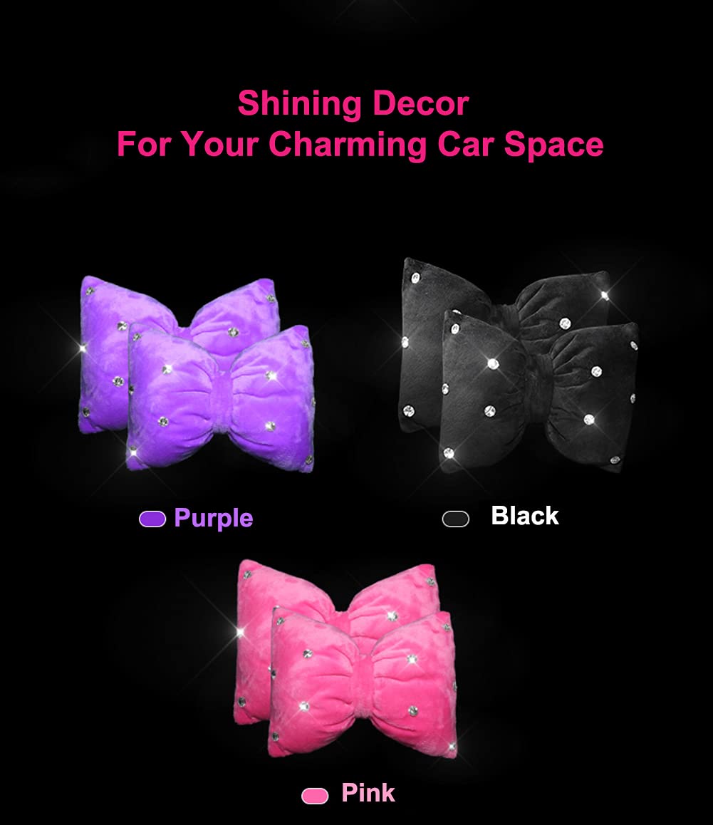 **Comfortable Car Headrest Pillow for Driving - Soft Neck Support Cushion with Shining Bowknot Design, Set of 2 (Pink) - Perfect for Long Road Trips & Commuting**
