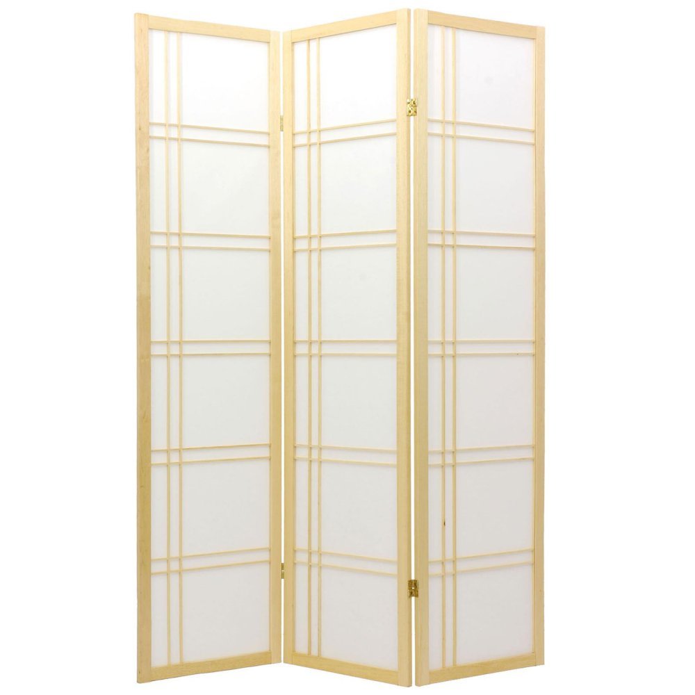6ft Double Cross Shoji Screen - Natural 3-Panel Room Divider for Home & Office