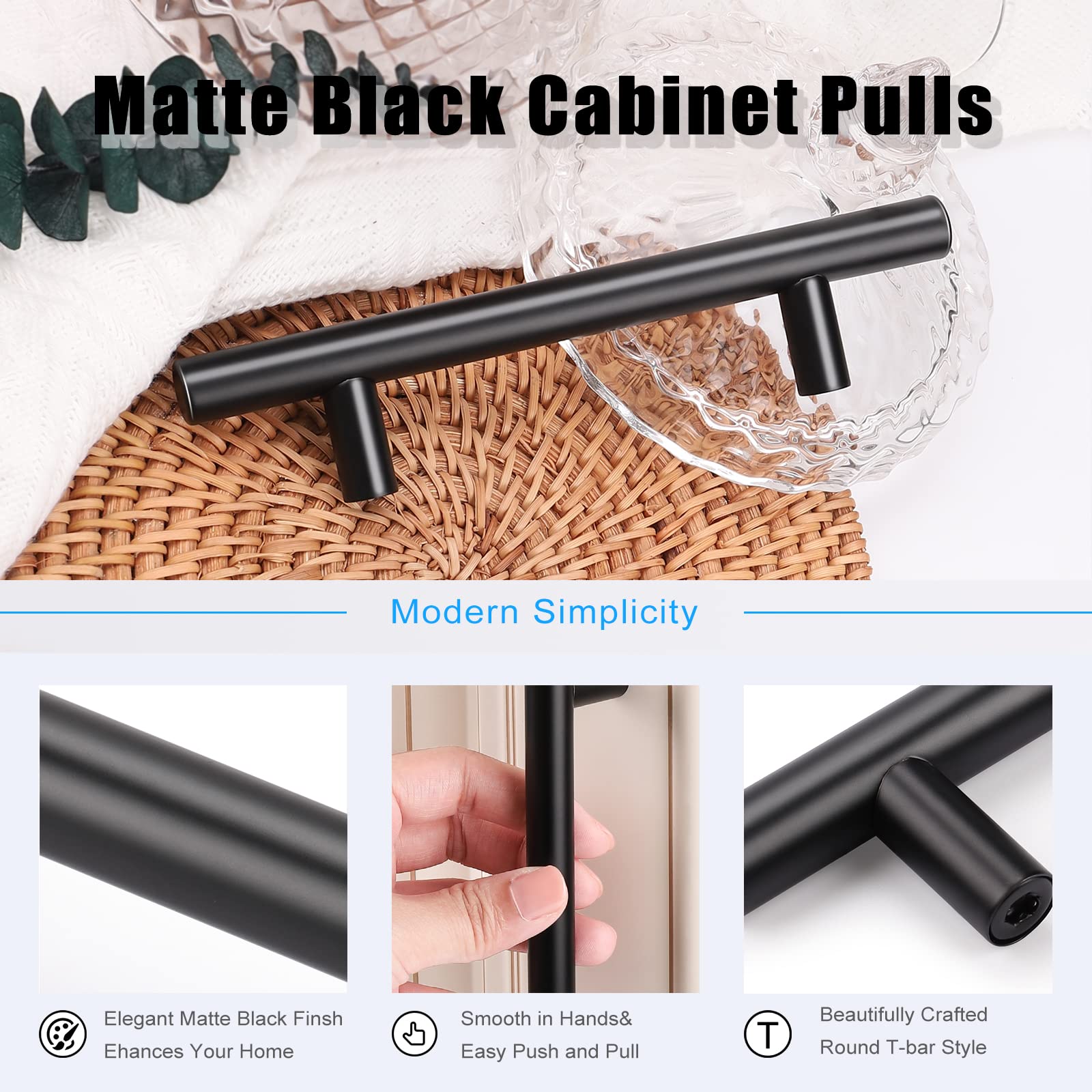 KNOBWELL 15 Pack 6 Inch Matte Black Cabinet Pulls - Stainless Steel Kitchen Drawer Handles with 3.5 Inch Hole Center - Perfect for Vanity, Chest, Cupboard & Cabinet Hardware Upgrade | Ideal for Kitchen Renovation & Bathroom Storage Organization
