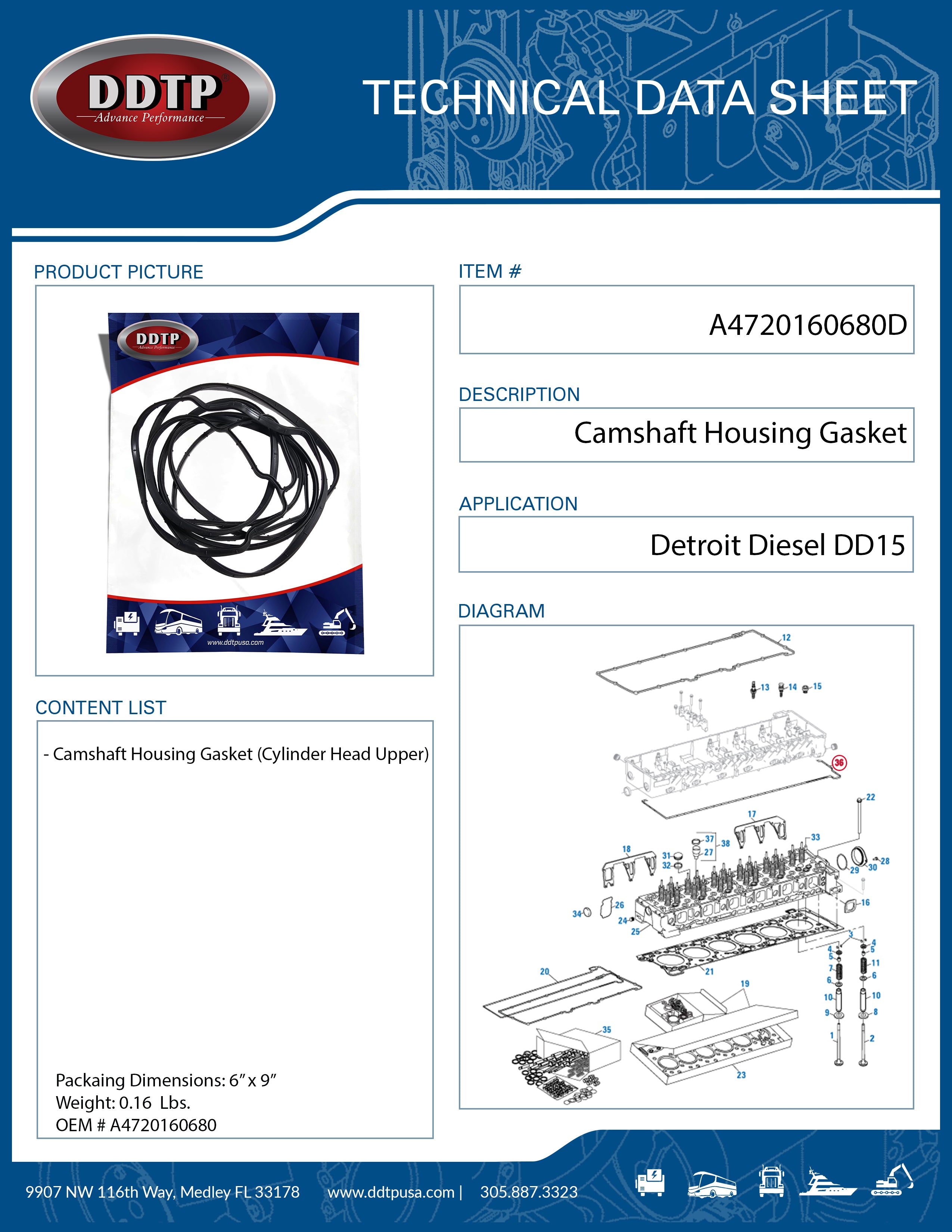 DD15 Camshaft Housing Gasket (Cylinder Head Upper) - A4720160680 Replacement Part for Freightliner Trucks - Engine Repair & Maintenance Solution