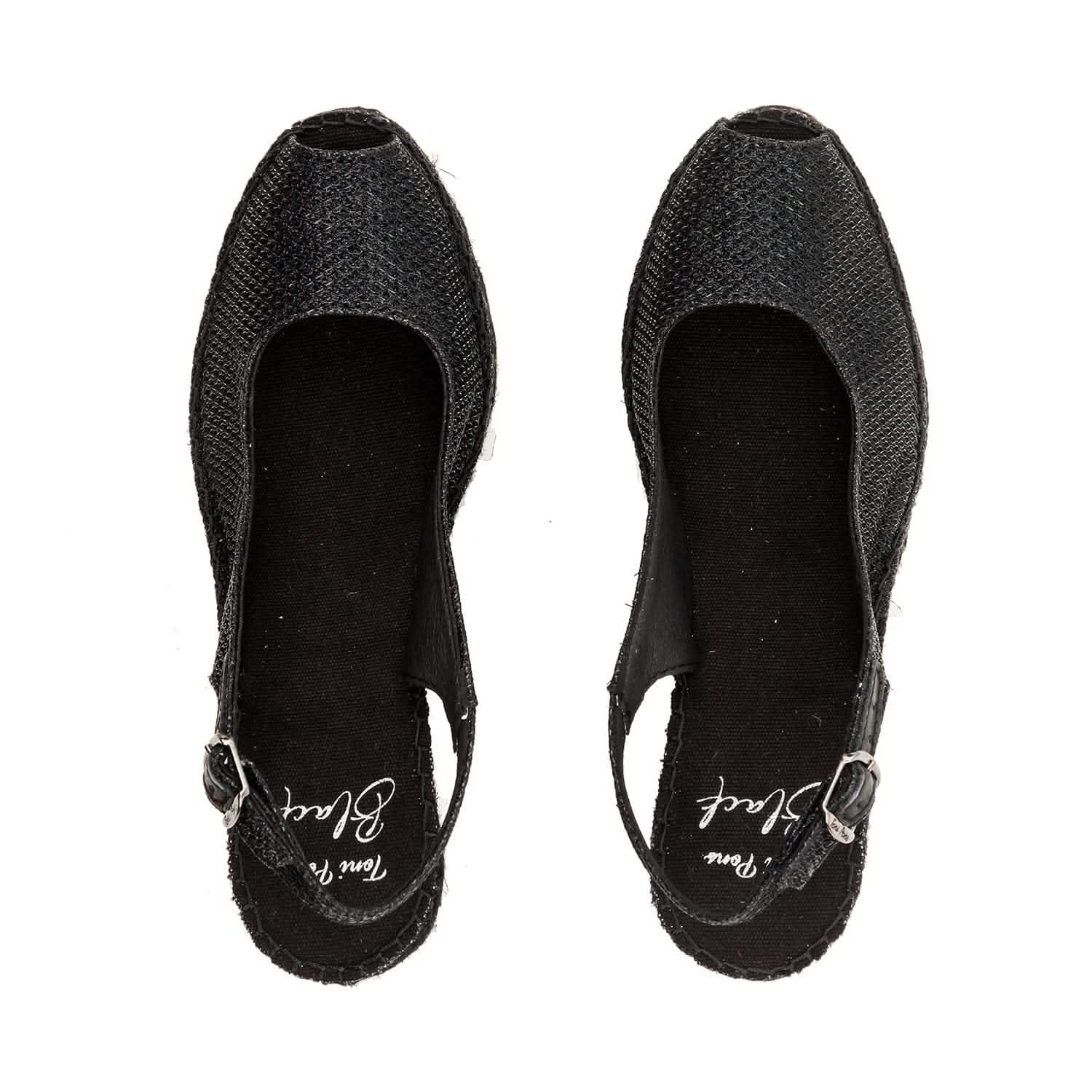 Women's Black Metallic Cotton Blend Wedge Espadrille Shoes - Comfortable Summer Casual & Beach Wear - Perfect for Outdoor Activities, Vacations, and Date Nights
