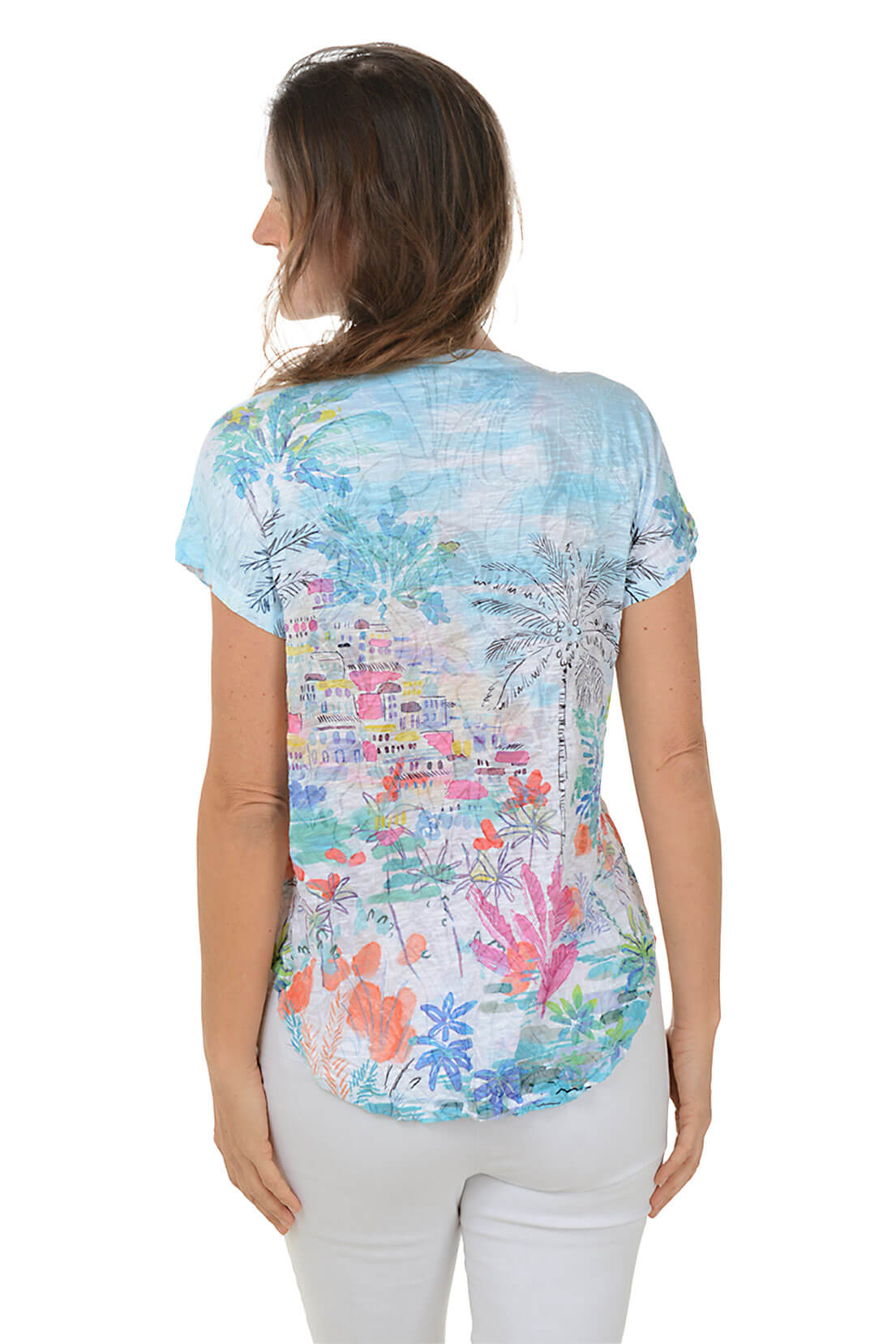 Petite Crushed Short Sleeve Knit Top for Women - Beachy Summer Blouse, Casual Vacation Wear for Seaside Outings & Date Nights