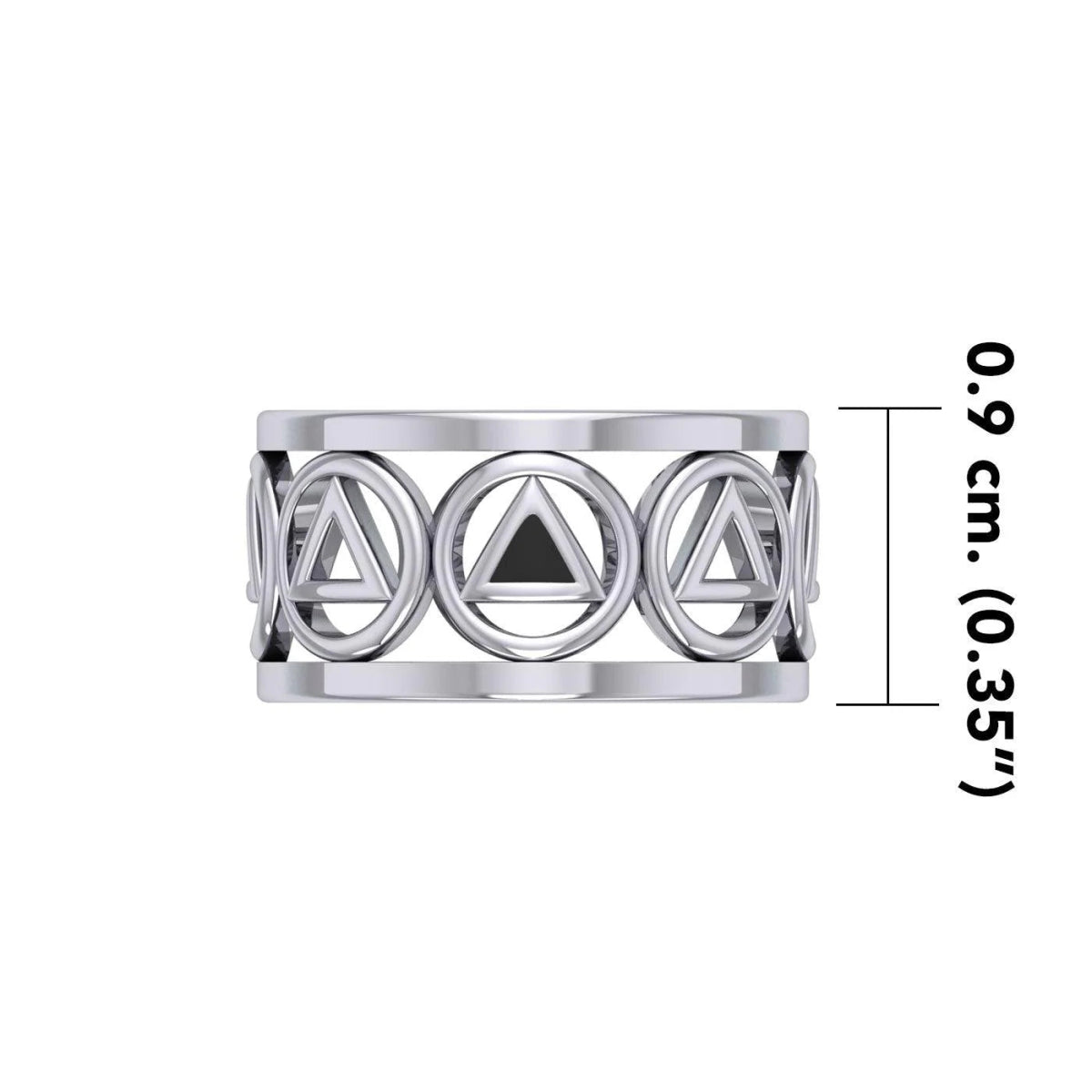 Recovery Silver Band Ring with Stone Inlay TRI2400 - Elegant Jewelry for Men & Women - Perfect for Healing, Meditation & Spiritual Gifts