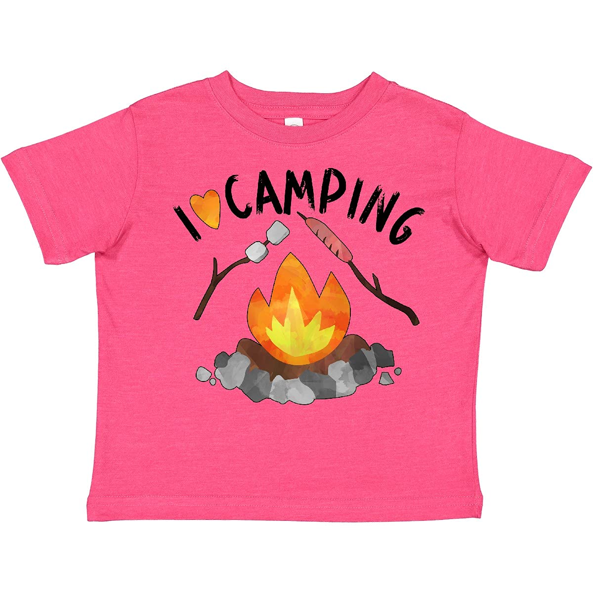 Inktastic I Love Camping Toddler T-Shirt - Cute Campfire, Hot Dog & Marshmallows Design for Kids - Perfect for Outdoor Adventures, Family Trips & Summer Camping Fun