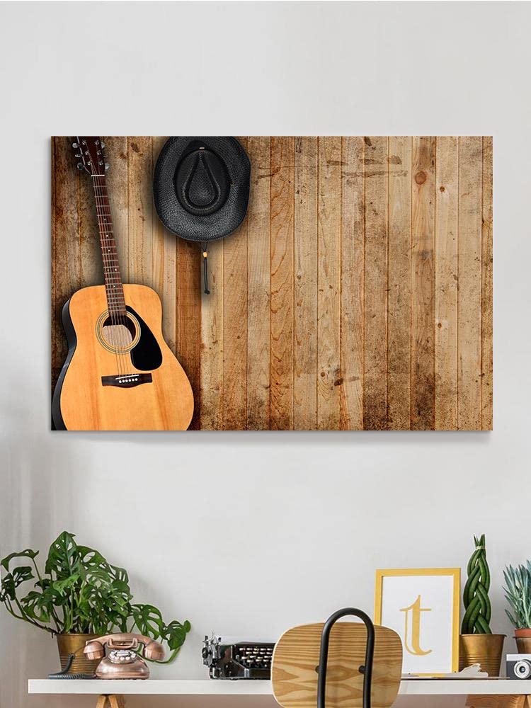 Stylish Cowboy Hat & Guitar Wrapped Canvas Wall Art - Western Decor for Home, Office, or Music Room