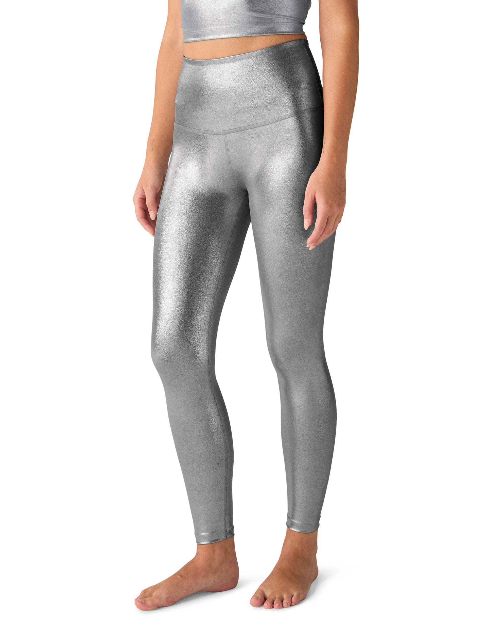 Caught In The Midi High Waisted Leggings - Liquid Silver | Women's Fashion Yoga Pants for Workout & Everyday Wear