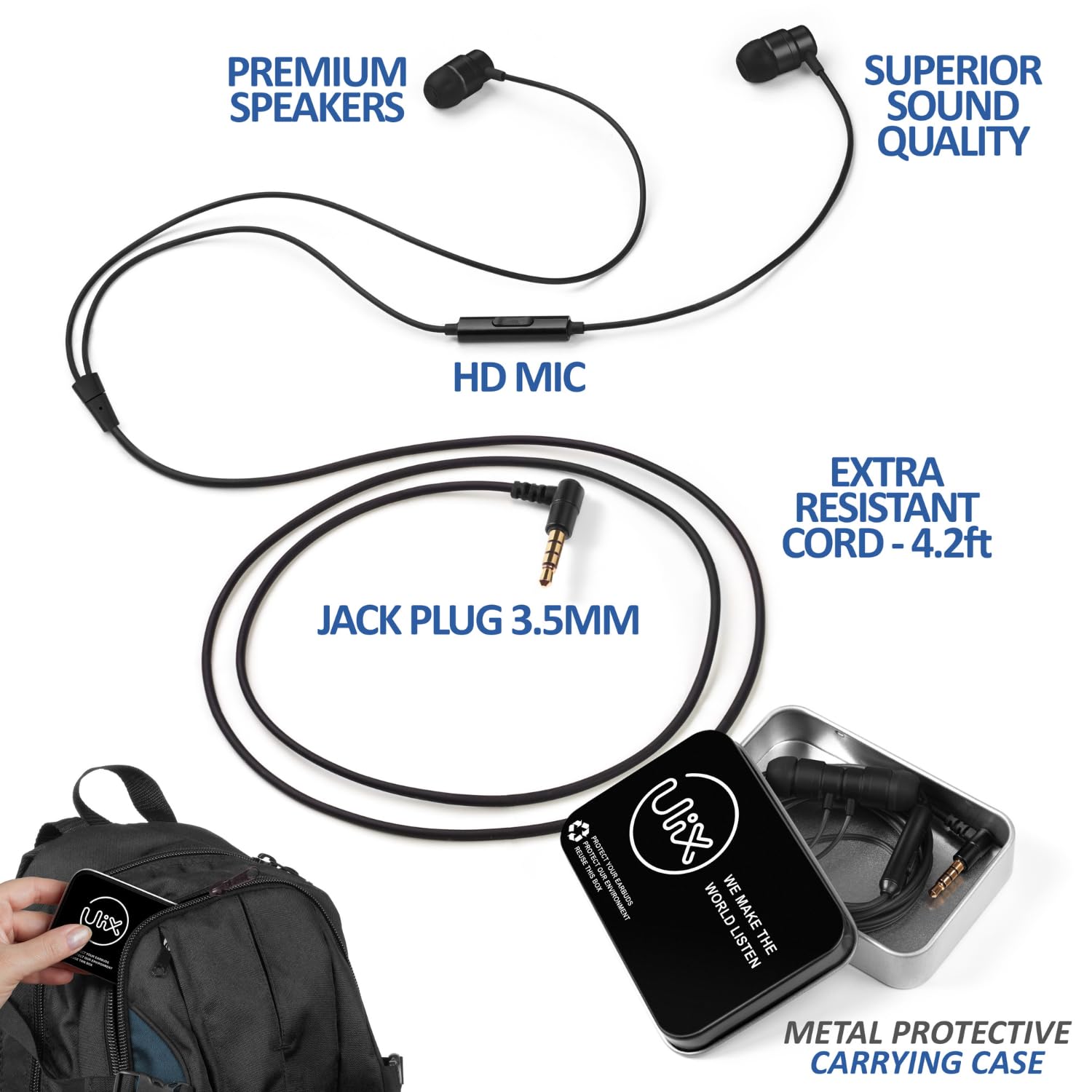 UliX Rider Wired Earbuds with Microphone - Noise Isolating In-Ear Headphones for iPhone, iPad, Samsung - Tangle-Free Cable & 5-Year Warranty - Perfect for School, Workouts, Commuting & Small Ears (Kids/Women)