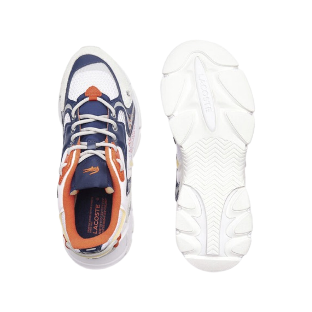 Lacoste Men's L003 NEO 223 Sneakers - White, Orange & Navy Colorway | Casual & Athletic Shoes for Men | Perfect for Everyday Wear, Gym & Sports Activities