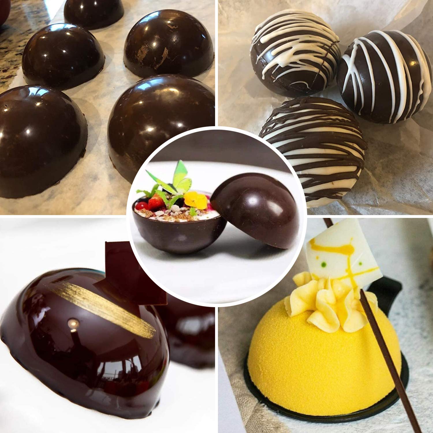 4-Piece Silicone Baking Mold Set for Dome Mousse Cake, Hot Chocolate Bombs & Handmade Soap - 6 Holes Semi Sphere Chocolate Molds for DIY Desserts, Hot Cocoa Balls, Jelly Dome Cakes - Perfect for Holiday Baking, Party Treats & Homemade Gifts