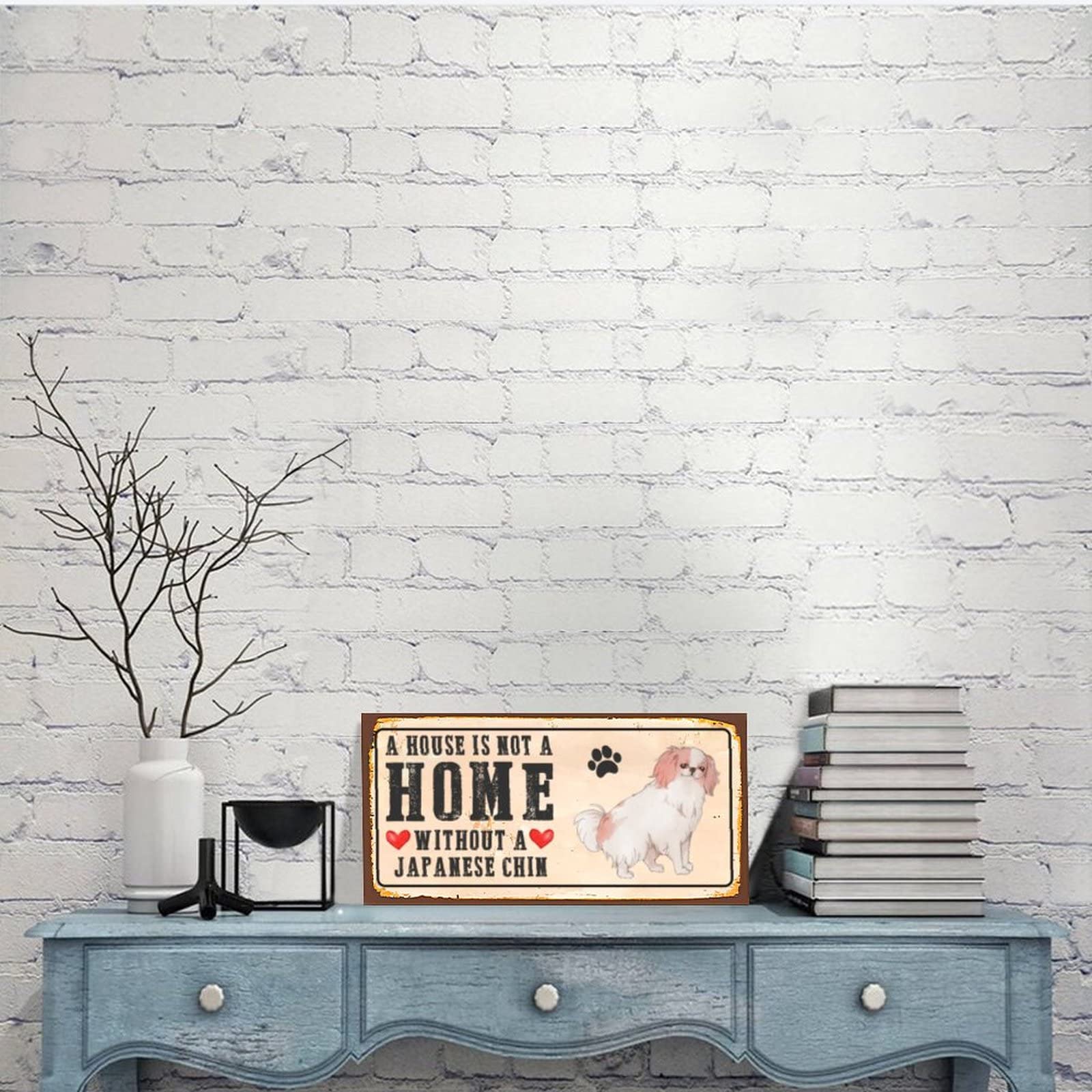 Rustic Metal Dog Sign Plaque - 'A House is Not A Home Without A Dog' - Japanese Chin Pet Wall Decor - Farmhouse PAW Welcome Sign - Perfect Gift for Dog Moms & Dog Lovers - Ideal for Living Room, Entryway, or Outdoor Patio Decor