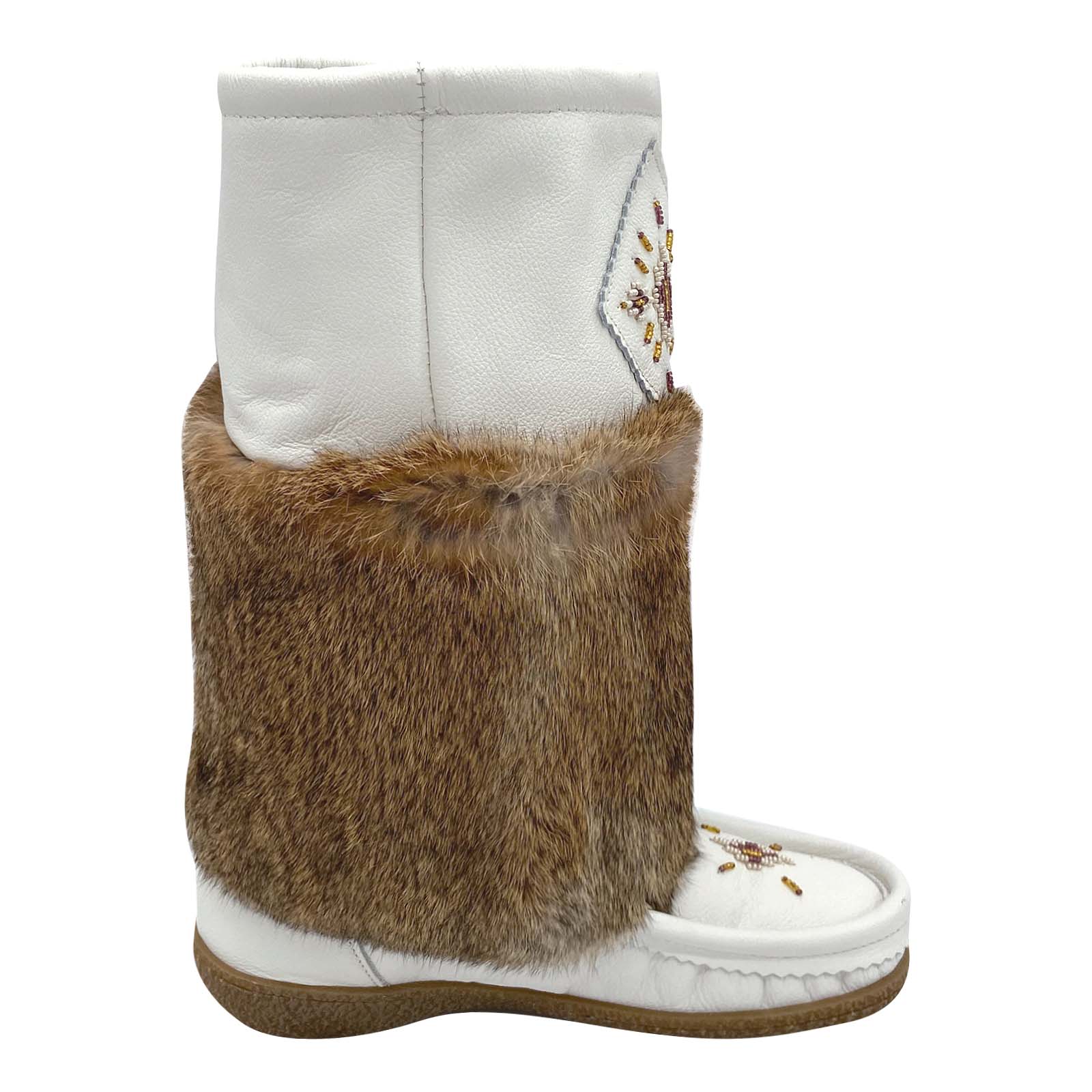 Women's Warm Leather Mid-Calf Fur Mukluks Boots - White & Old Brown | Winter Snow Shoes for Women, Cozy Outdoor & Indoor Wear
