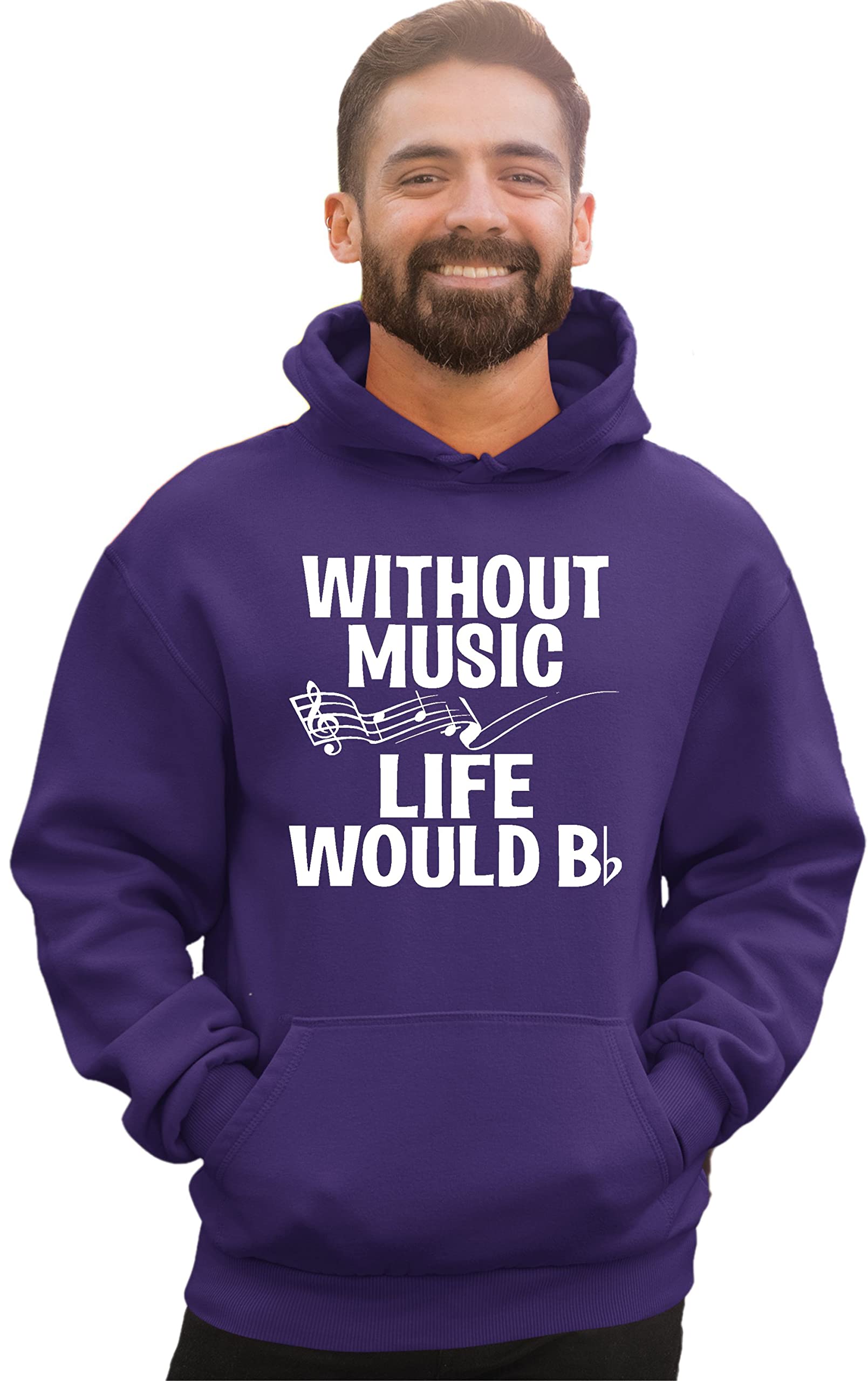 Funny Music Lovers Hoodie - 'Go All Out Without Music Life Would B Flat' Graphic Sweatshirt for Men & Women | Perfect Gift for Musicians, Band Members & Music Teachers