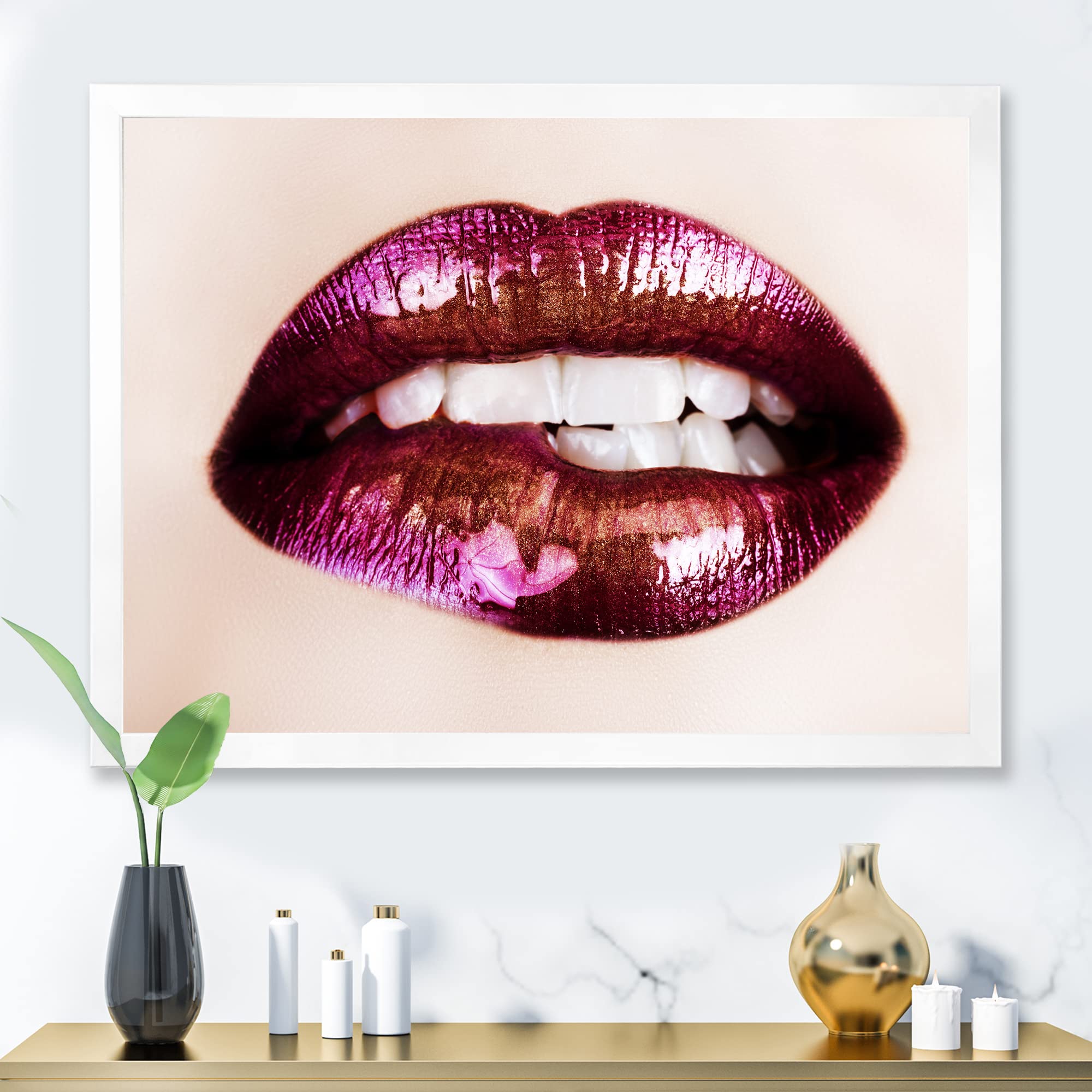 DesignQ Purple Lips Modern Framed Wall Art - Elegant Home Decor for Living Room, Bedroom & Office - Perfect Gift for Women
