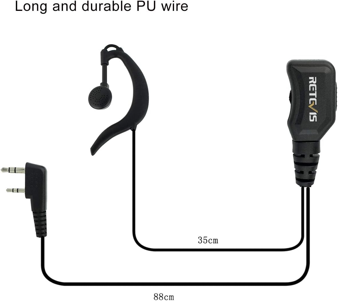 Retevis R111 Walkie Talkie Earpiece - G Type 2 Pin Earphone with Volume Control, Compatible with RT24 RT27 RT22 RT21 RT7 Baofeng BF-888s Sunreal Kenwood TYT OCDAY Radios (10 Pack) - Ideal for Security, Construction, Warehouse & Outdoor Communication