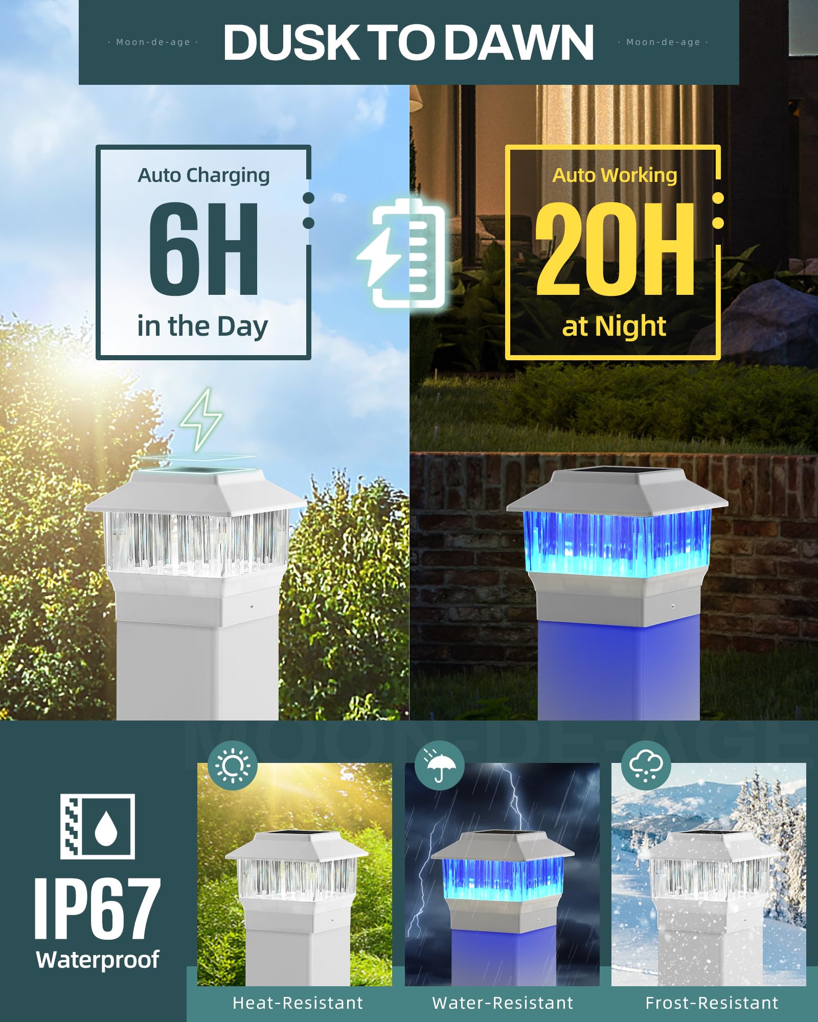 RGB & Warm White Solar Post Cap Lights - 50 Lumen Outdoor LED Fence/Deck/Patio/Garden Lights (4x4, 3.5x3.5, 4.5x4.5, 5.5x5.5) - 4 Pack for Christmas, Halloween & Outdoor Parties - Perfect for Pathway Lighting, Backyard Decor & Holiday Events