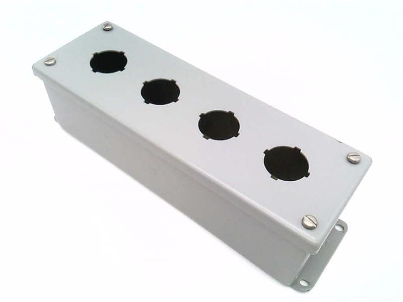 E4PB 4 Hole Gray Steel Push Button Enclosure - 10x3.25x2.75 Inch - Industrial Control Box for Electrical Panels & Machinery