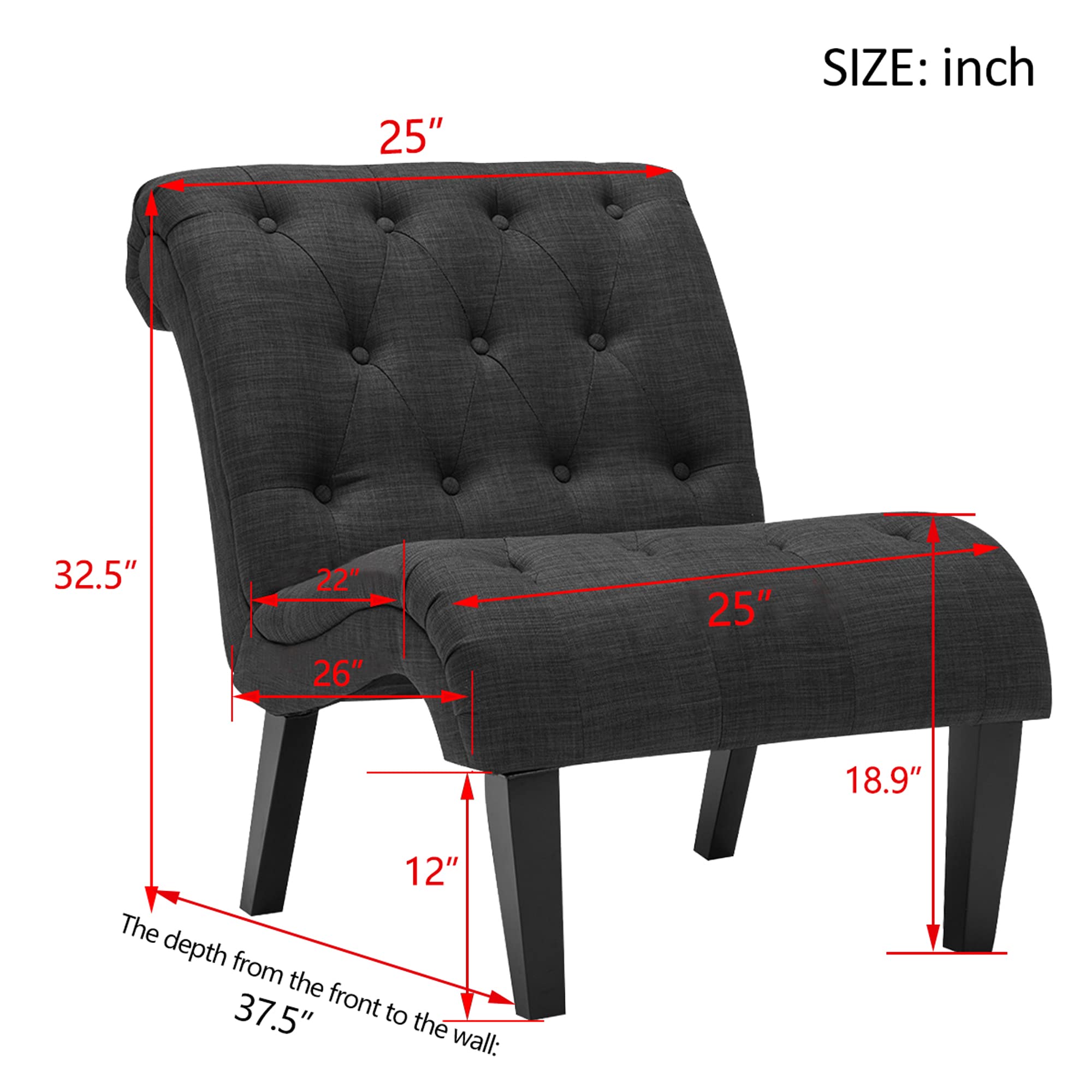 Yongqiang Upholstered Accent Chair with Wood Legs - Gray Fabric Armless Slipper Chair for Bedroom, Living Room & Lounge | Perfect for Reading Nooks, Guest Seating & Small Spaces