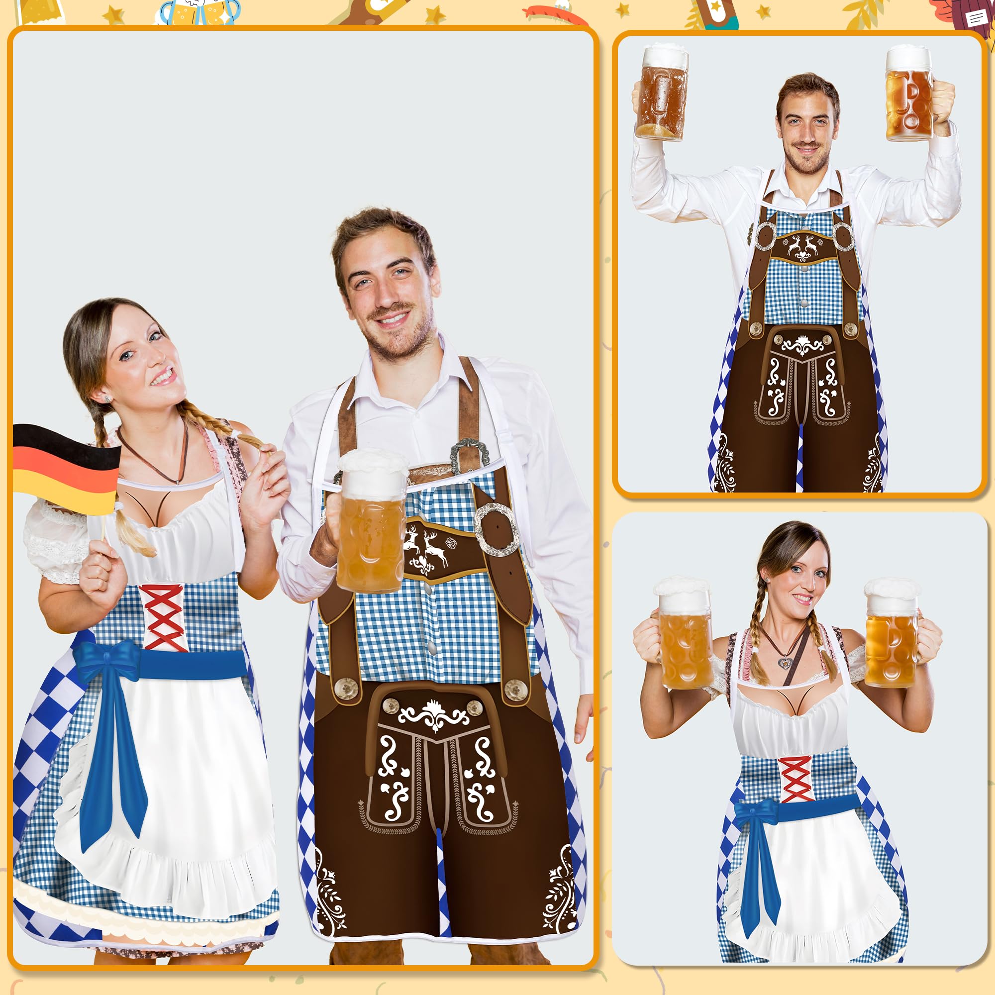 Oktoberfest Couples Apron Set - German Beer Festival Cooking Aprons for Couples - Perfect for Oktoberfest Parties, BBQ, Grilling & Kitchen Decor