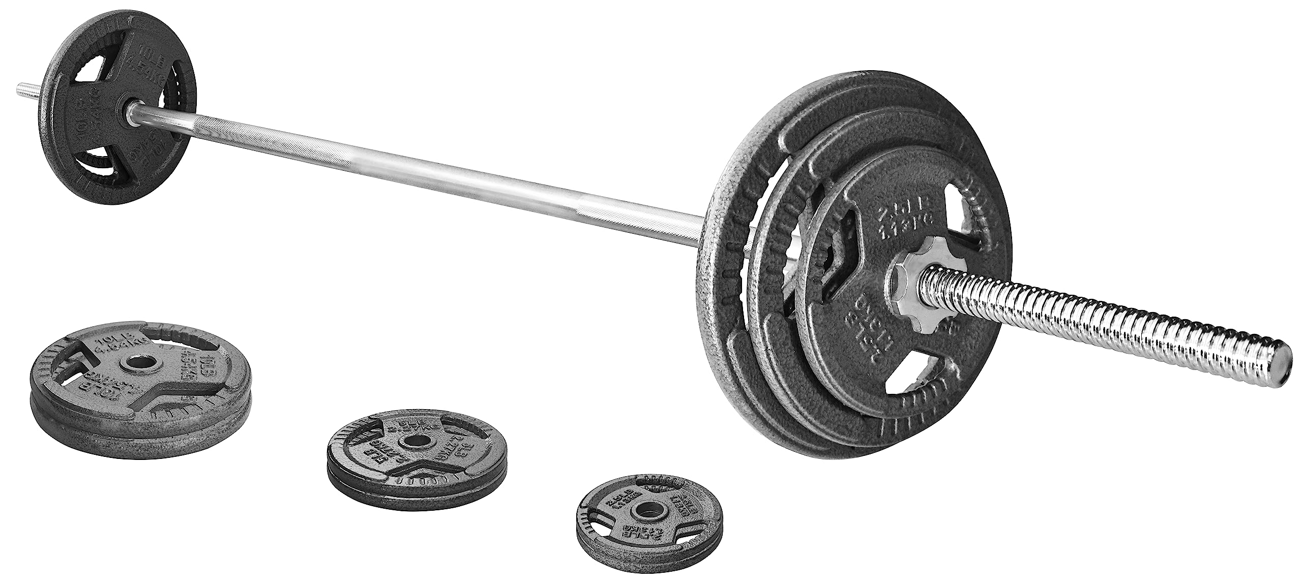Cast Iron Standard Weight Plates Set - 45 lbs (35 lbs Plates + 10 lbs Barbell) with 5FT Standard Barbell & Star Locks - Strength Training & Home Gym Equipment for Weightlifting, CrossFit & Fitness Workouts