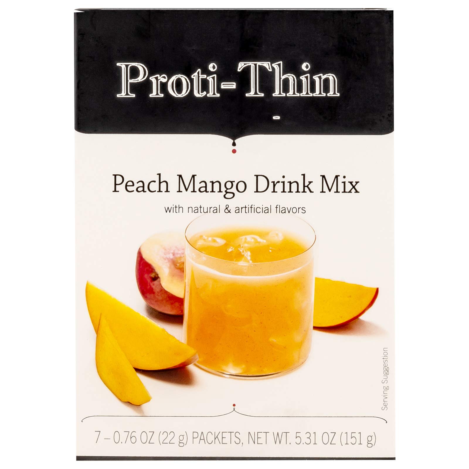 Proti-Thin High Protein Peach Mango Instant Drink Mix - 15g Protein, Low Calorie, Low Carb, Fat Free, Sugar Free, KETO & Ideal Protein Diet Friendly (7 Servings/Box) - Perfect for Post-Workout Recovery & Weight Management