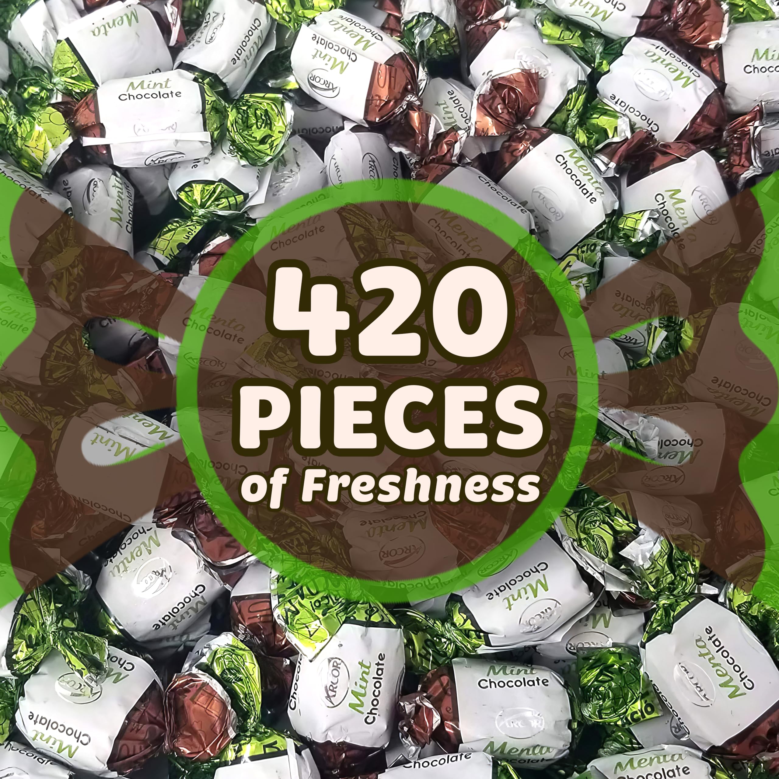 Arcor Mint Chocolate Candy Filled - Bulk Individually Wrapped Chocolate Mints (5 lbs, Approx 420 Pieces) - Perfect for Party Favors, Office Treats & Gift Baskets