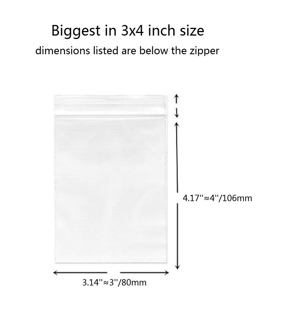 200 Pack 3x4 Inch Small Clear Reclosable Zipper Lock Plastic Bags - Jewelry Storage, Gift Card Organizer, Halloween Candy Bags for Parties & Craft Supplies