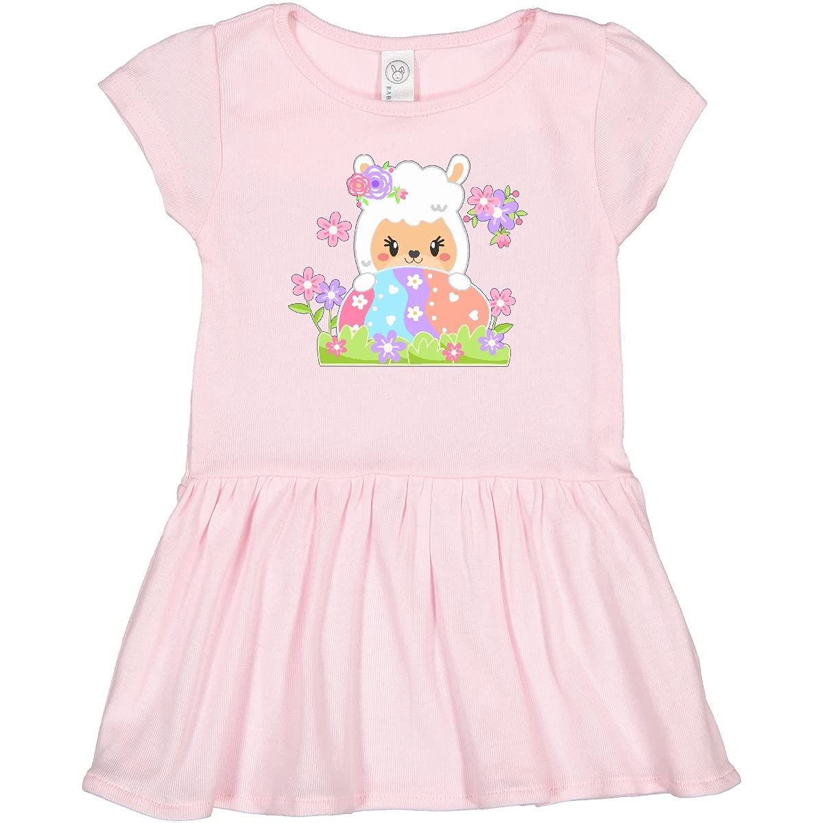 Inktastic Cute Easter Llama with Spring Flowers & Egg Toddler Dress - Adorable Baby Girl Outfit for Easter Sunday, Spring Photoshoots & Family Gatherings