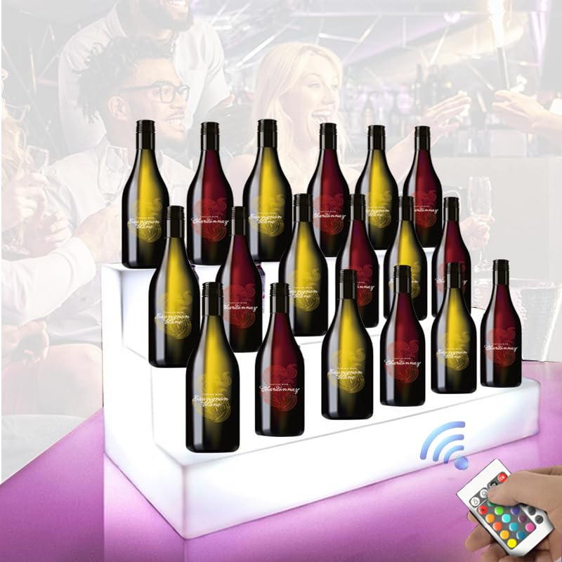 LED Bottle Display Stand with 7-Color Remote Control - Illuminated Liquor Bottle Holder for Bar, KTV, Party, Hotel & Home Decor (White, 2-Tier) - Perfect for Showcasing Premium Spirits in Nightclubs, Restaurants & Entertainment Venues