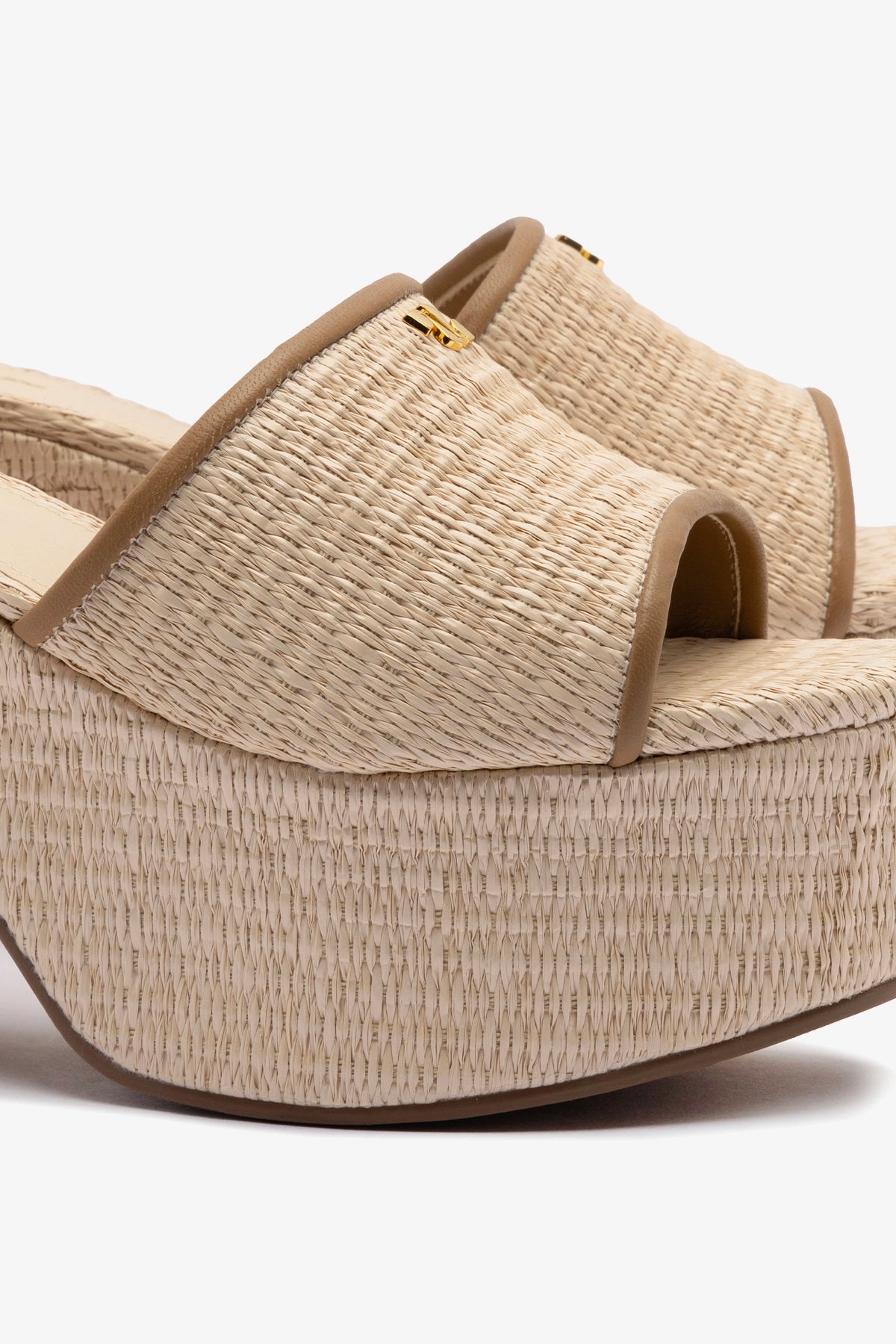 Natural Raffia & Hazelnut Trimming Miso Platform Sandals - Comfortable Summer Beach Shoes for Women, Perfect for Vacations, Poolside, and Casual Outings