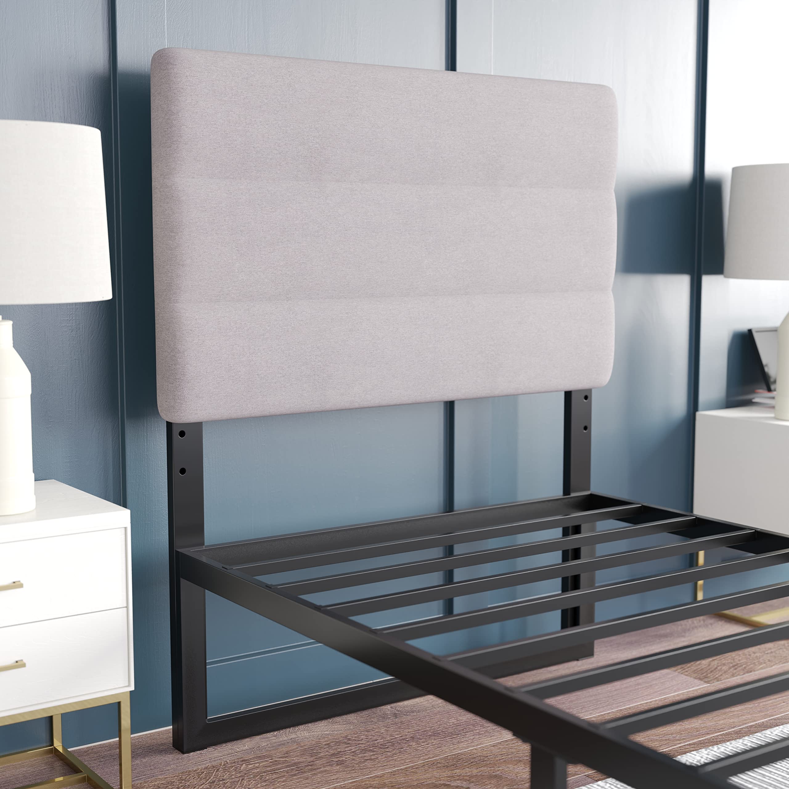 Emma & Oliver Gannon Twin Upholstered Headboard - Adjustable Height Gray Fabric Bed Headboard - Easy 30-Min Assembly - Fits Most Bed Frames (Not Included) - Perfect for Kids' Rooms, Guest Bedrooms & Dorm Decor