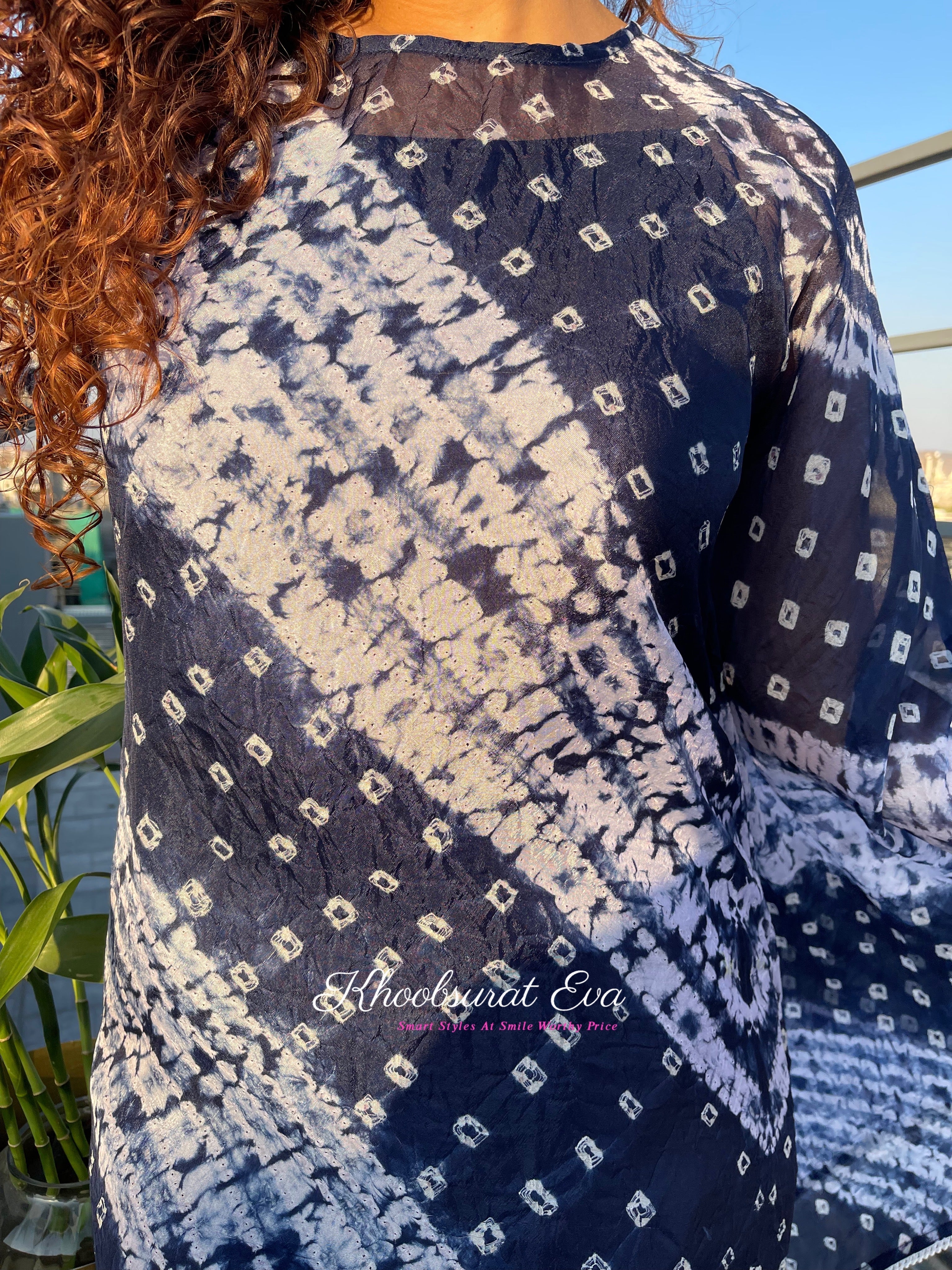 Stylish Blue Bandhani Kaftan Set for Women – Boho Chic Ethnic Outfit for Festivals, Parties & Beach Vacations