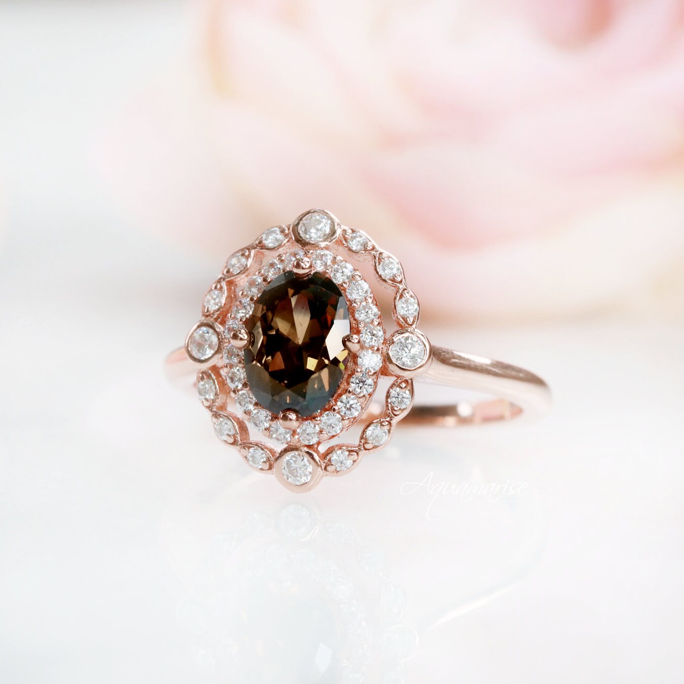 Valentina Smoky Quartz Ring - 14K Rose Gold Vermeil Stackable Dainty Jewelry for Women, Perfect for Everyday Wear & Gift Giving