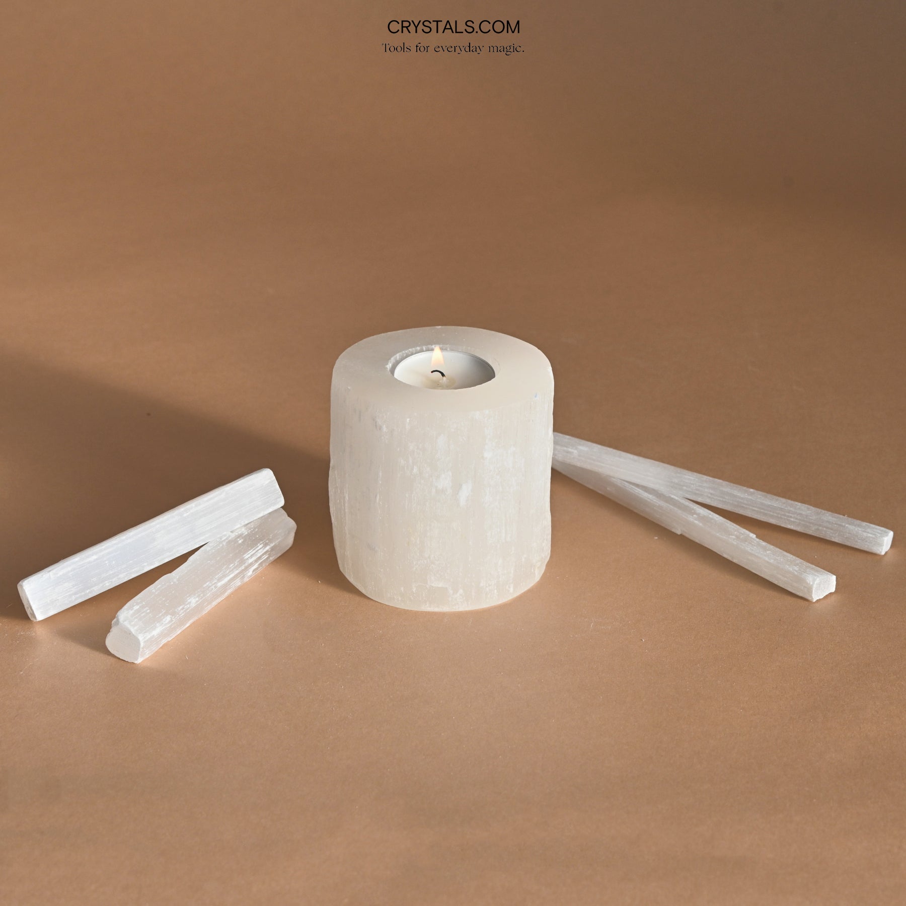 Selenite Candle Holder - Natural Crystal Tea Light Holder for Home Decor, Meditation & Yoga Space, Spiritual Healing & Relaxation