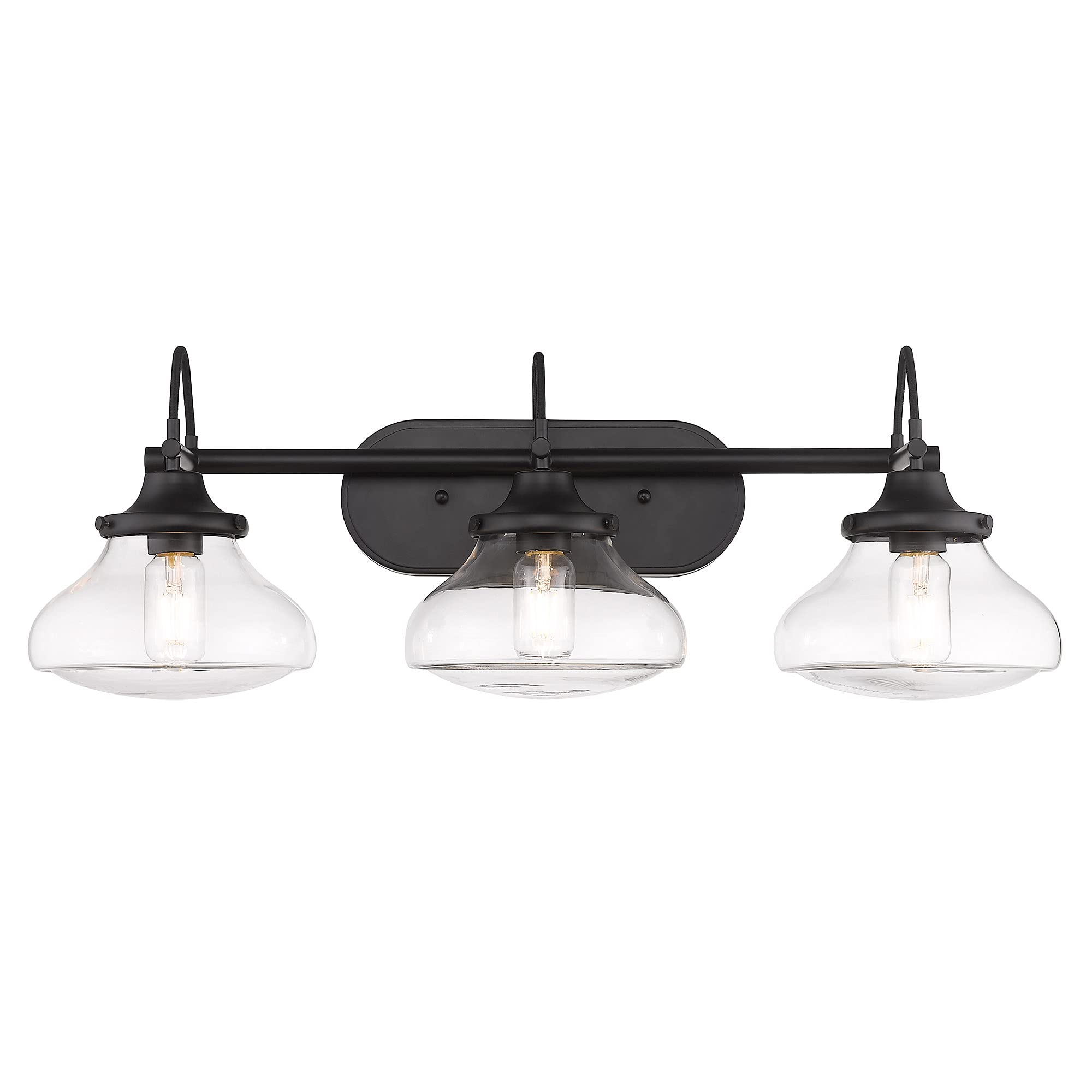Nash 3-Light Bathroom Vanity Fixture in Matte Black with Clear Glass Shades - Perfect for Modern Bathroom, Powder Room, and Spa Lighting Decor