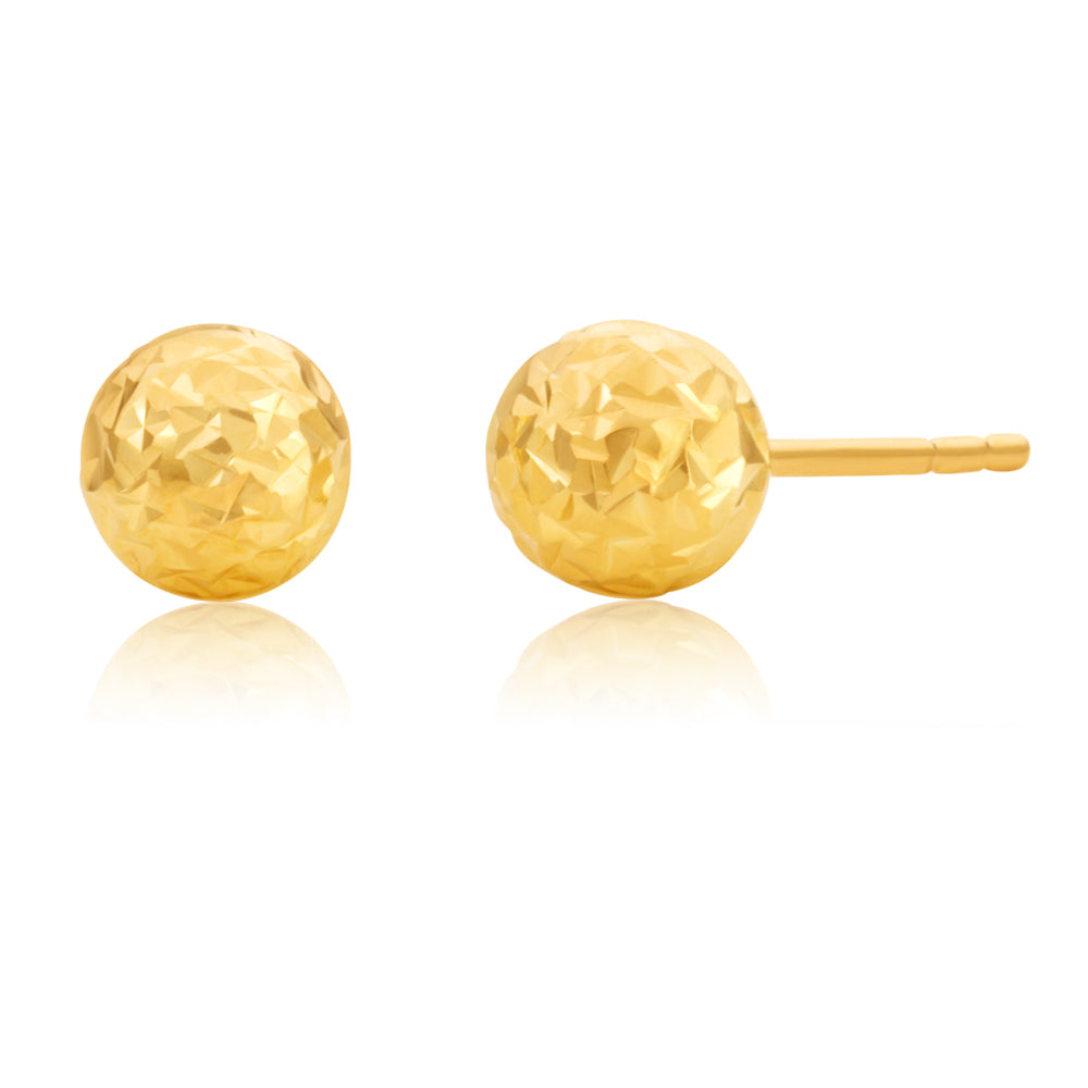 9ct Yellow Gold 5mm Euroball Dicut Stud Earrings - Elegant Everyday Jewelry for Women, Perfect for Work, Date Night & Special Occasions