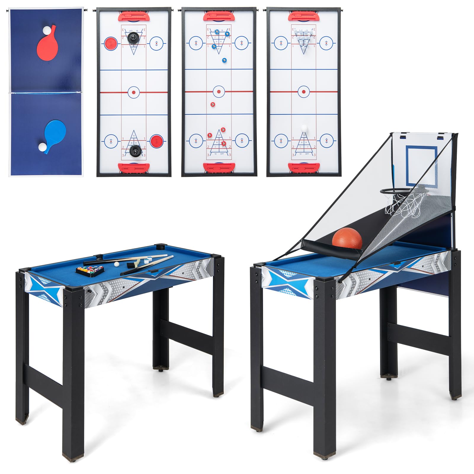 Goplus 6-in-1 Multi Game Table Set with Basketball, Billiards, Ping Pong, Hockey, Shuffleboard & Bowling - Space Saving Combo Game Table for Adults - Perfect for Game Rooms, Home Arcades & Party Entertainment