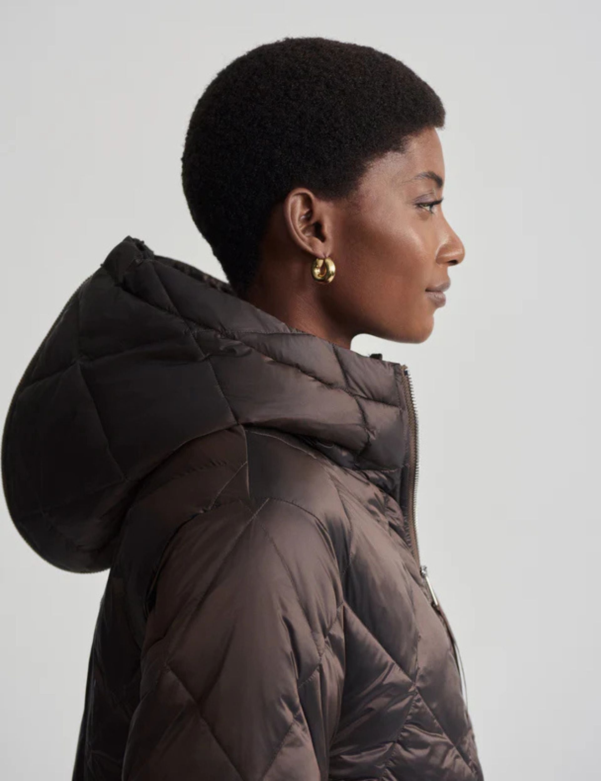Frisco Long Quilted Jacket for Women - Stylish Coffee Quartz Metallic Coat | Perfect for Fall & Winter Outdoor Activities