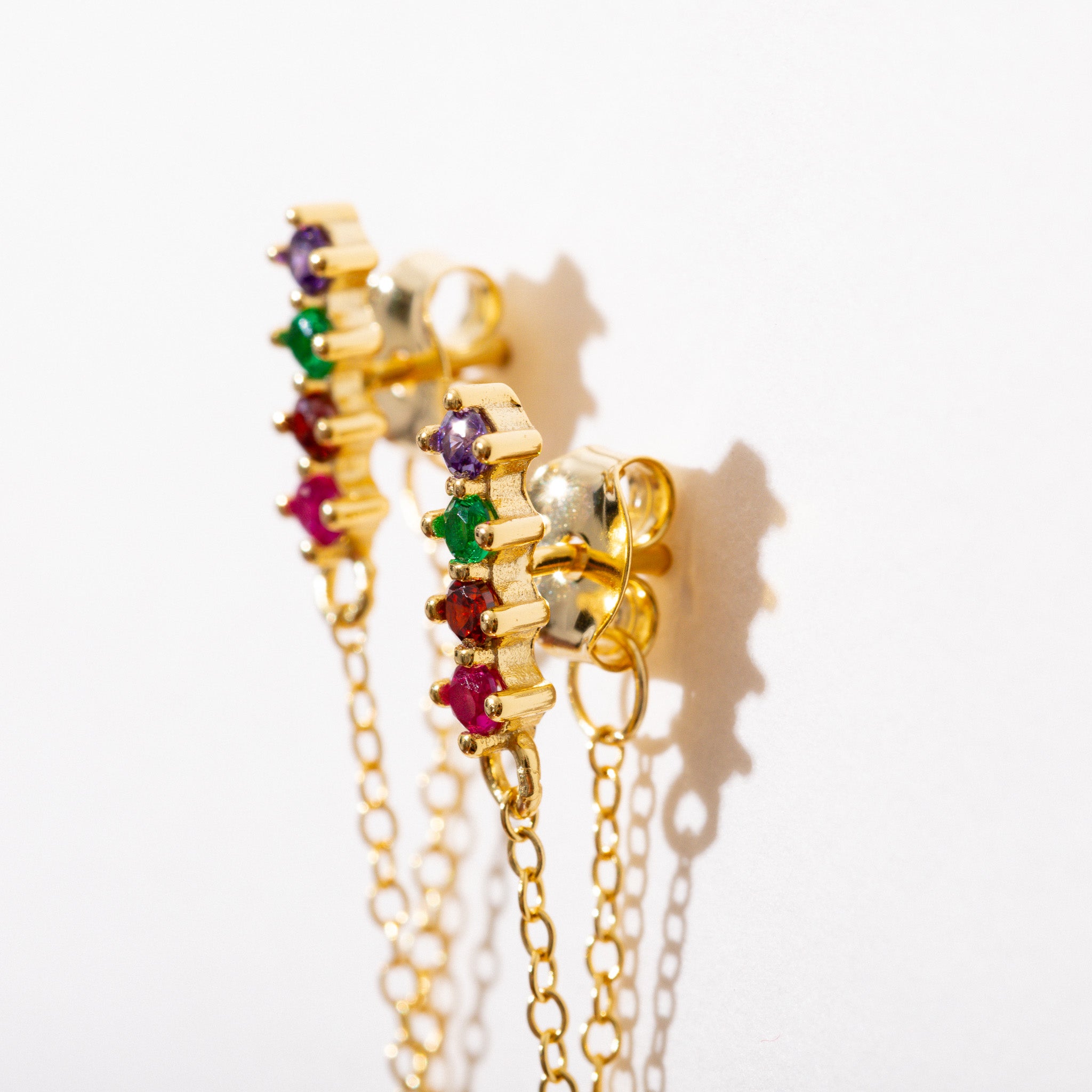 Rainbow Chain Stud Earrings for Women - Dainty & Colorful Jewelry Gift for Everyday Wear & Special Occasions
