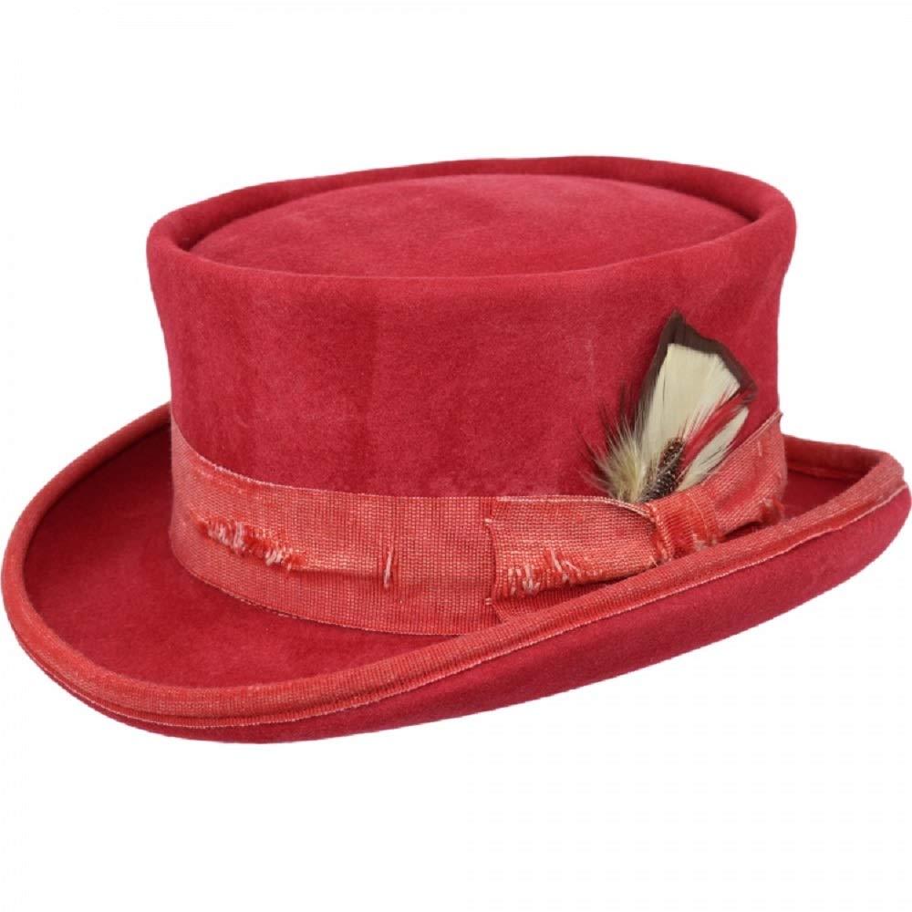Vintage Western Desert Rat Top Hat - Red Aged Cowboy Hat for Men & Women | Perfect for Halloween, Cosplay, Wild West Parties & Steampunk Costumes