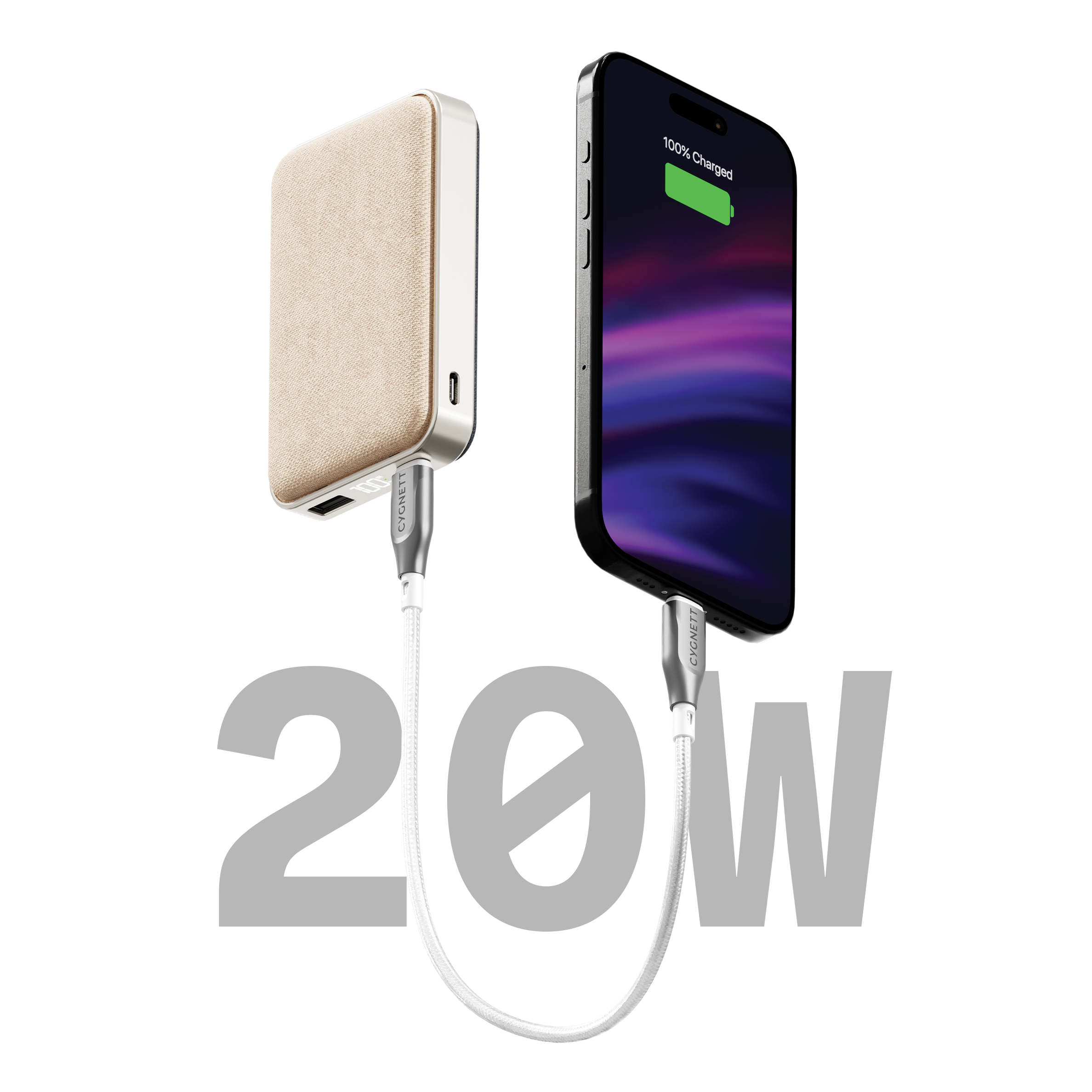 10K mAh Compact Portable Power Bank - Fast Charging & Lightweight - Champagne Gold - Perfect for Travel, Camping, and Emergency Power Backup