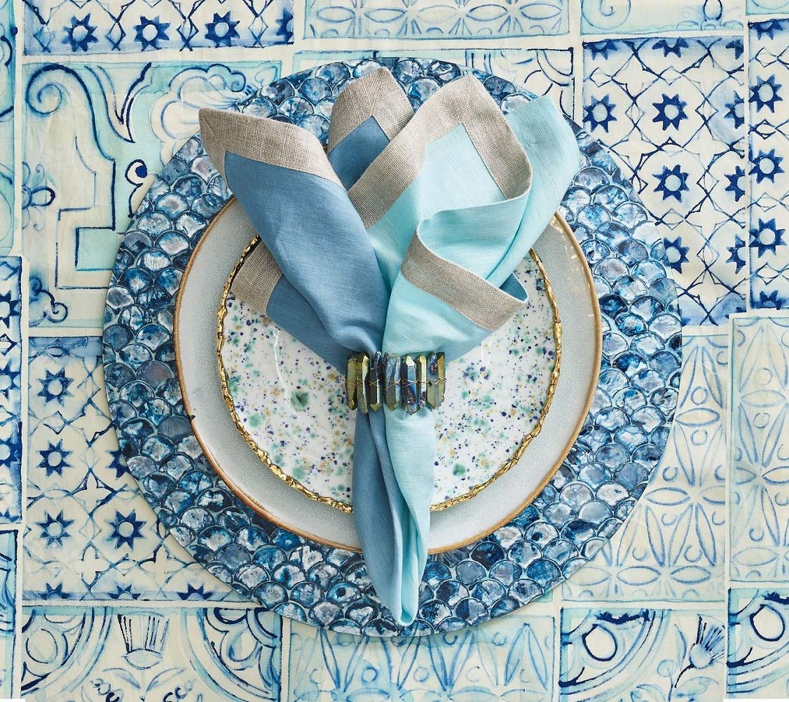 Kim Seybert Camellia Navy Blue Placemats Set of 4 - Elegant Table Setting for Dinner Parties & Holiday Entertaining